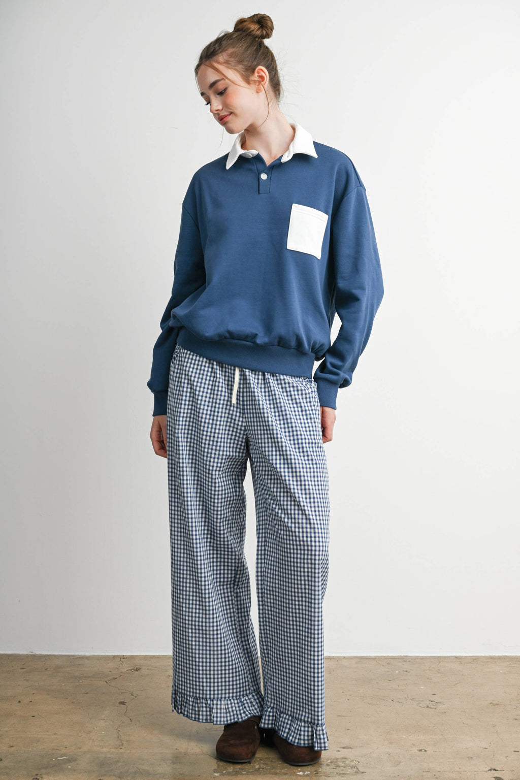 Two-Toned Polo Collar Sweatshirt - BMT7525