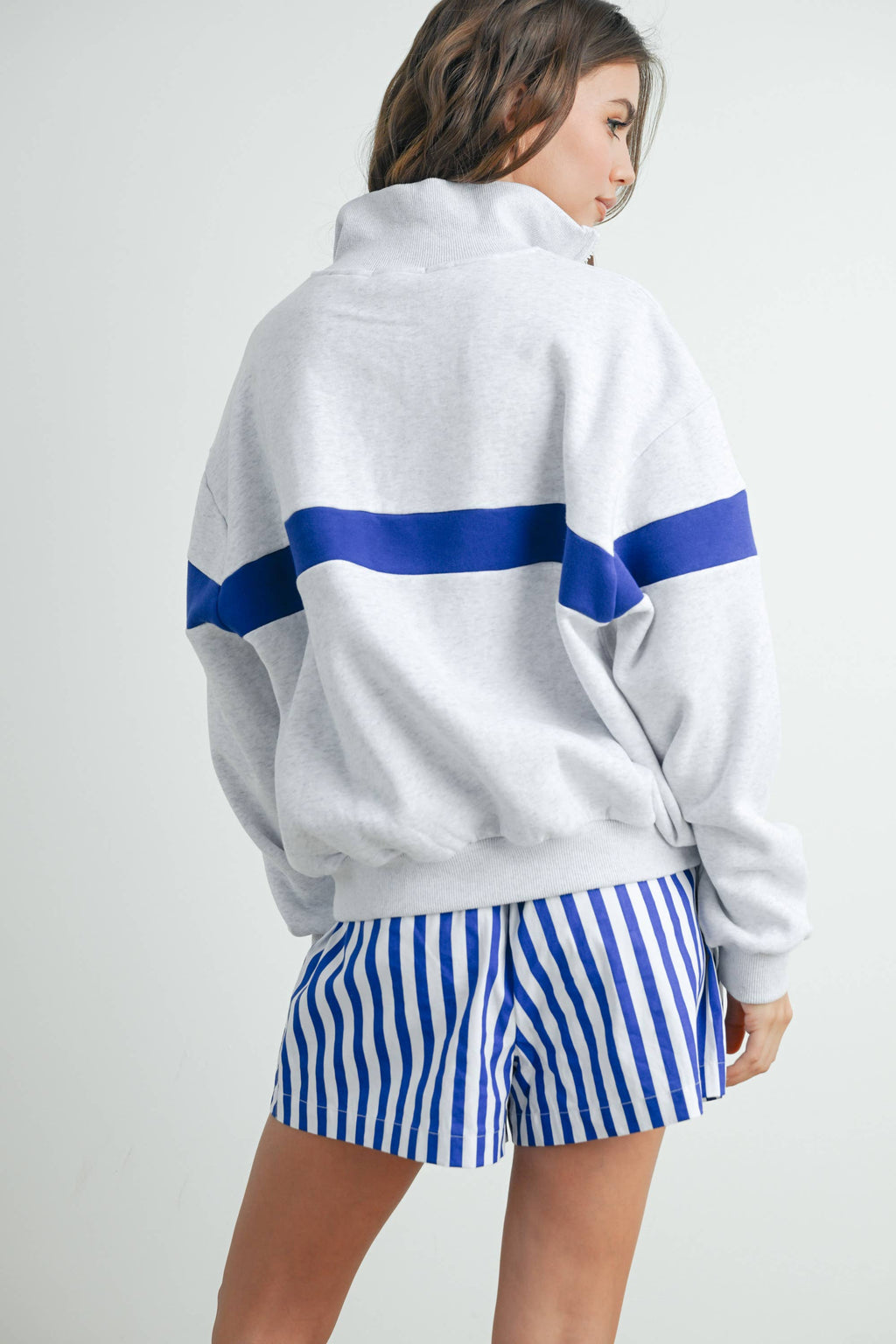 Two-Toned Half Zip Collar Sweatshirt - BMT7535