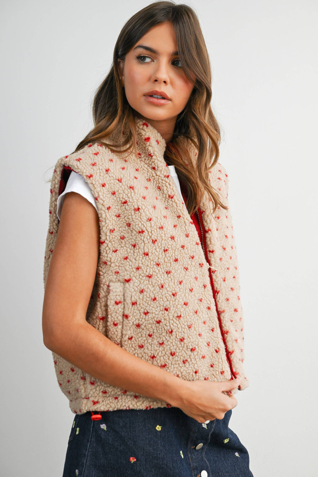 Floral Fleece Sleeveless Vest - BMJ7849