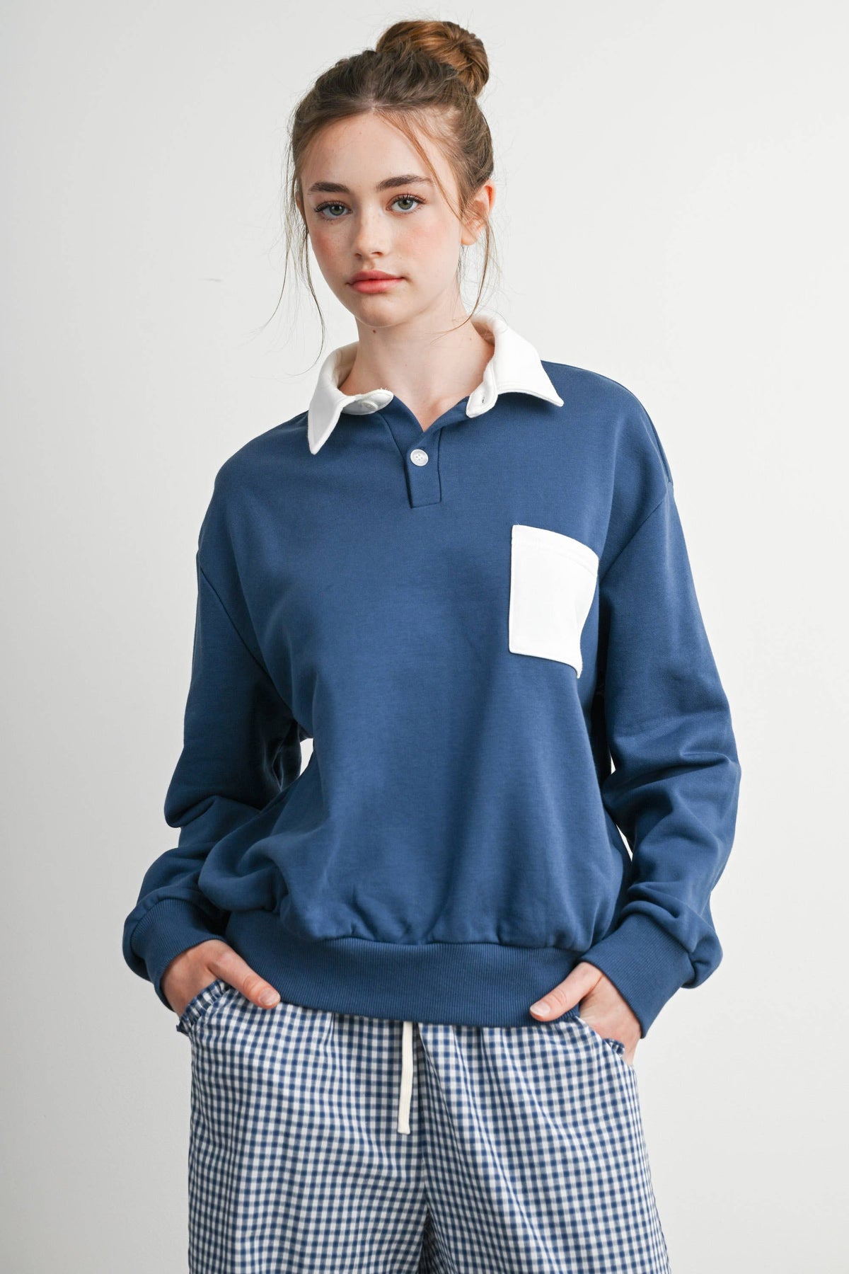 Two-Toned Polo Collar Sweatshirt - BMT7525