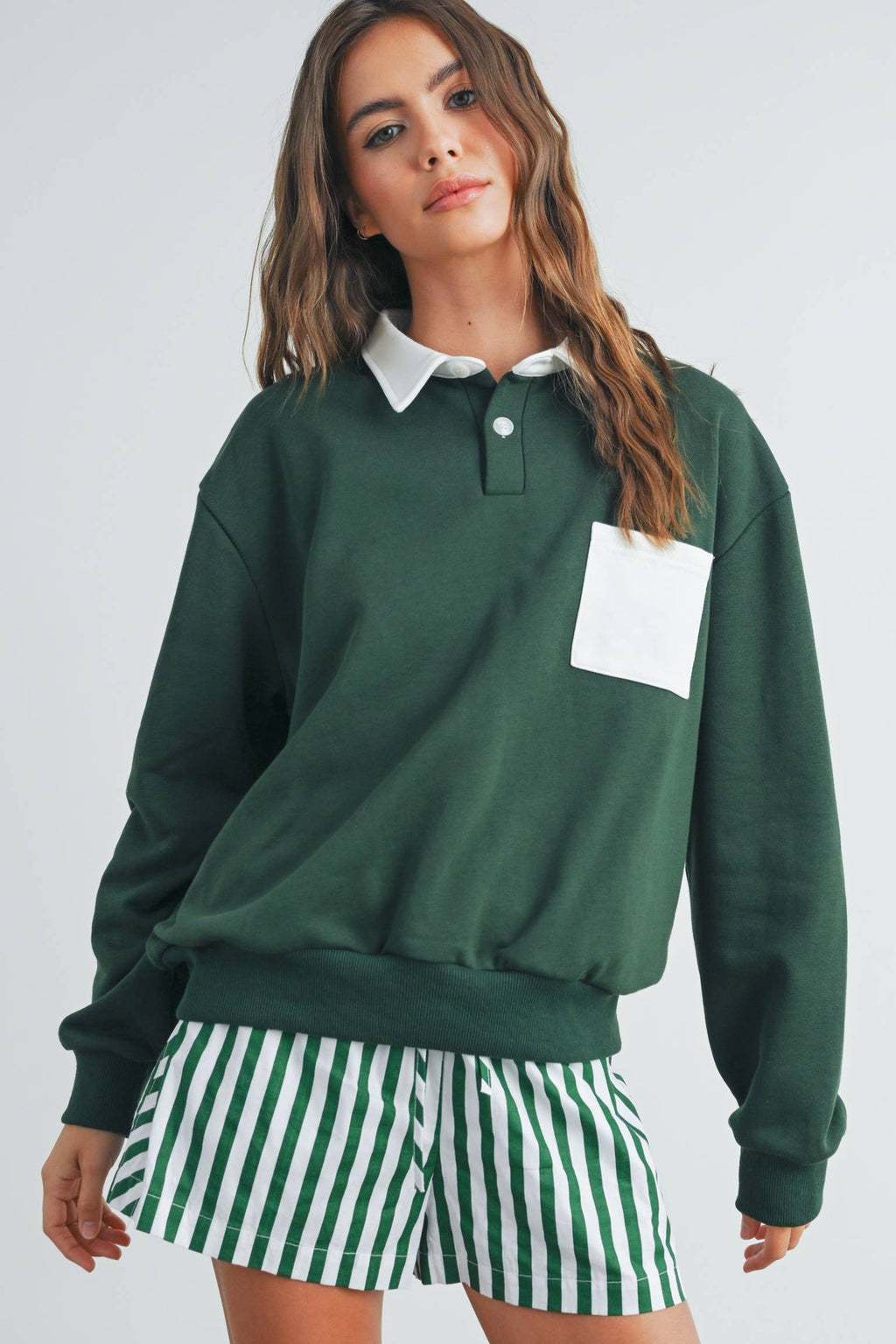 Two-Toned Polo Collar Sweatshirt - BMT7525