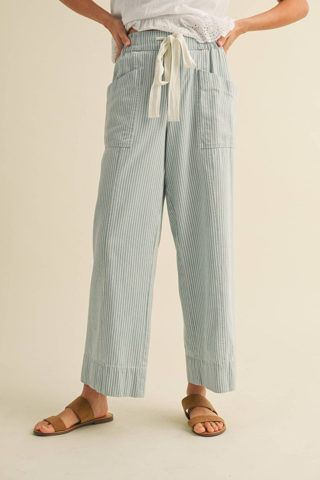 STRIPED WIDE LEG CROPPED PANTS MP3936