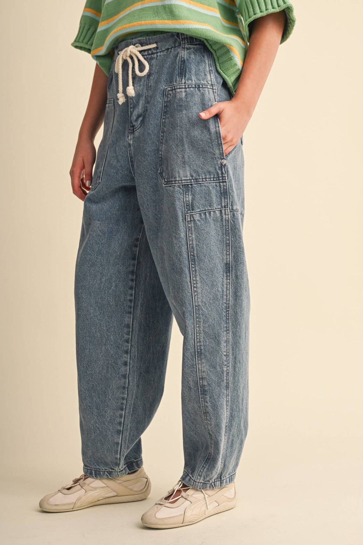 DENIM UTILITY BARREL PANTS MP5196