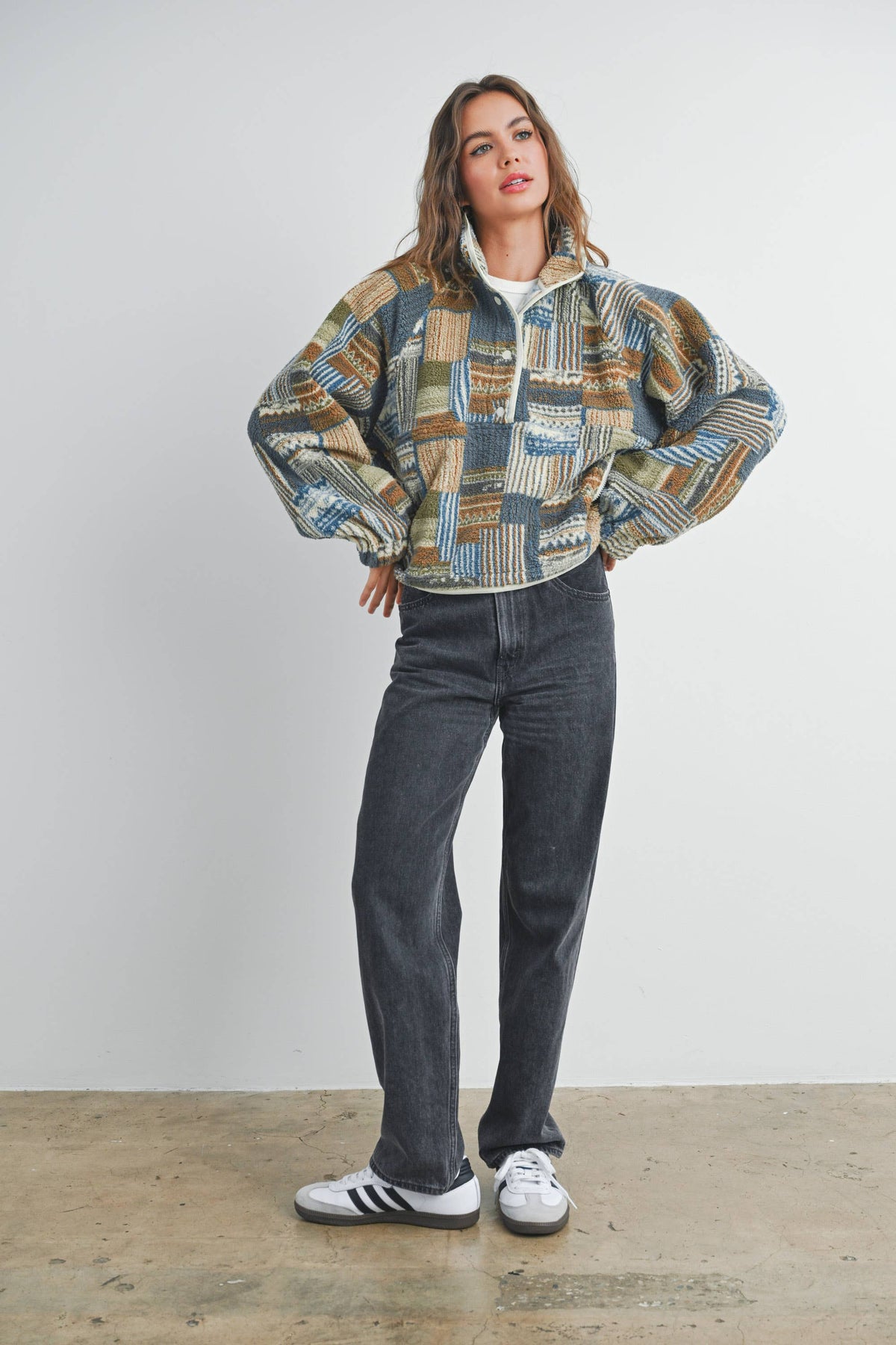Patchwork Print Multicolor Sweatshirt - BMT7495