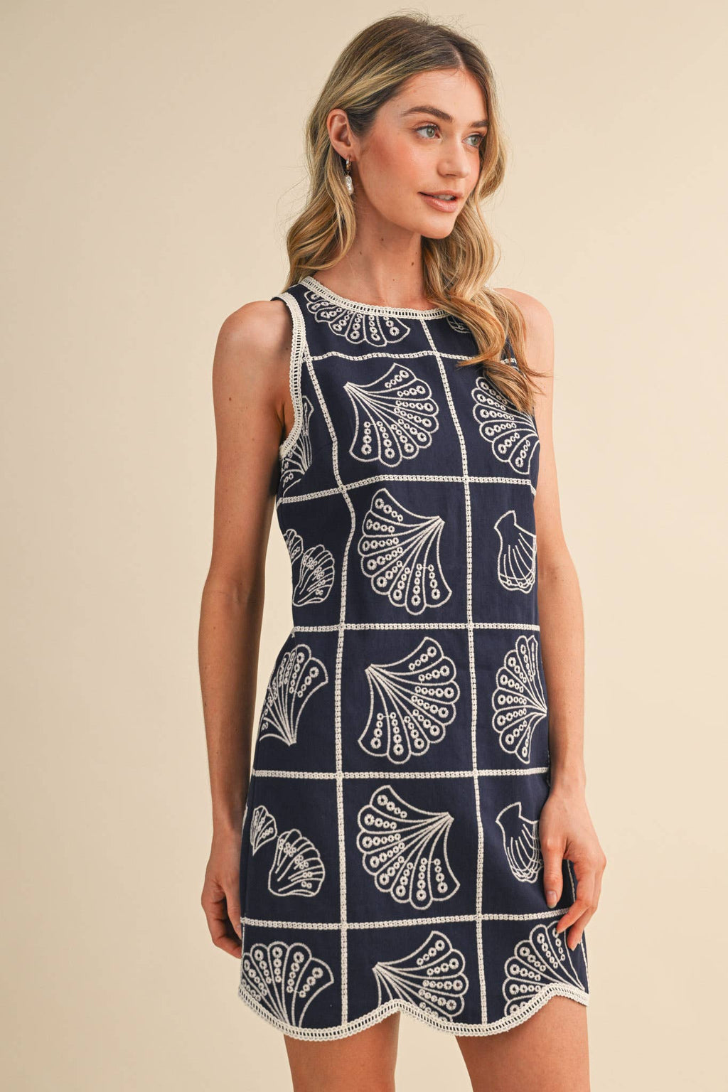 EMBROIDERED SHELLS A LINE MINI DRESS MDR4919