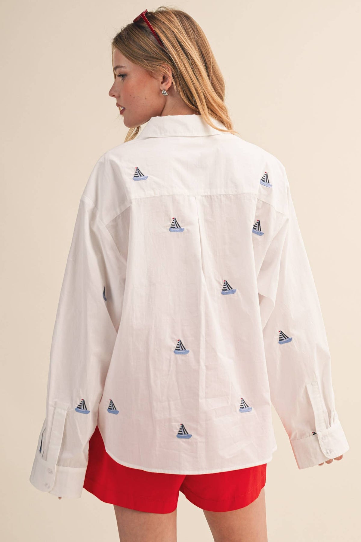SAILBOAT EMBROIDERY BUTTON DOWN SHIRT MTP4688