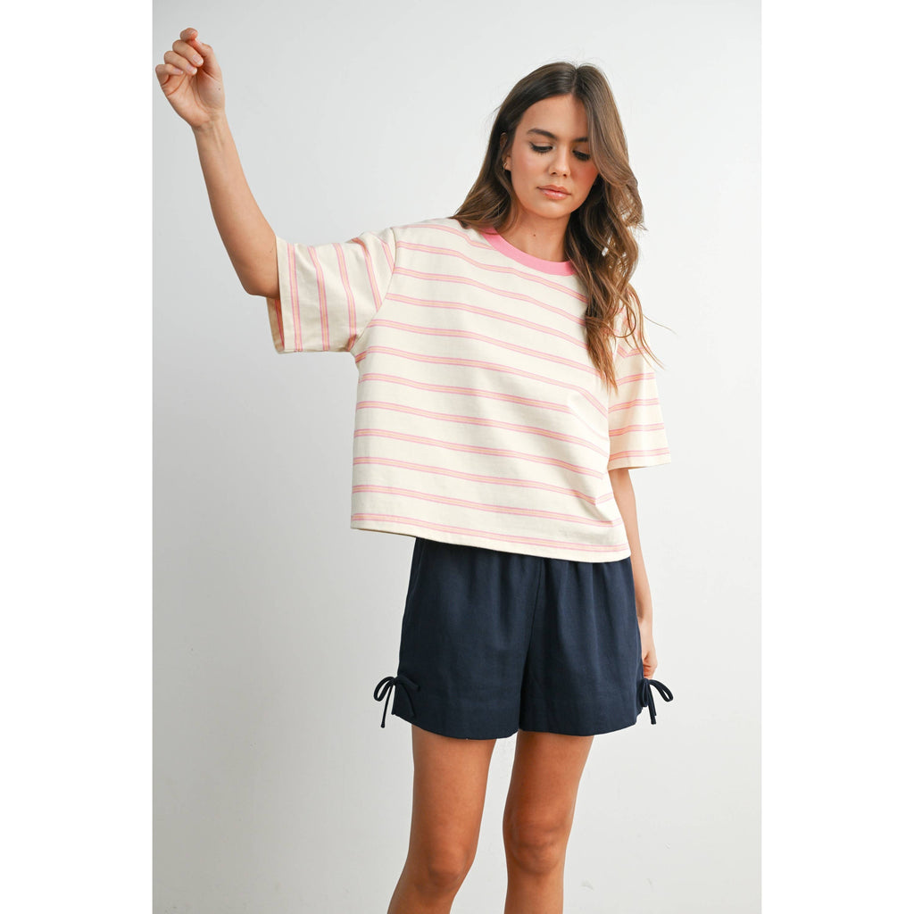 Striped Boxy Cropped T-Shirt - BMT8347