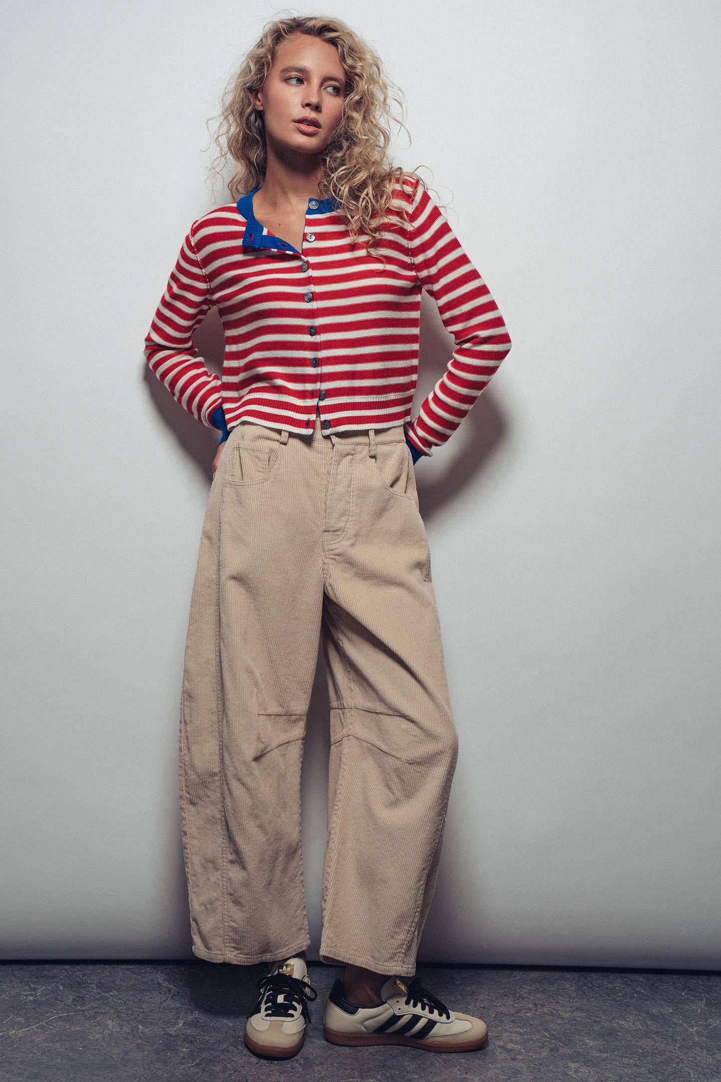 Striped Knit Cropped Button-Up Cardigan