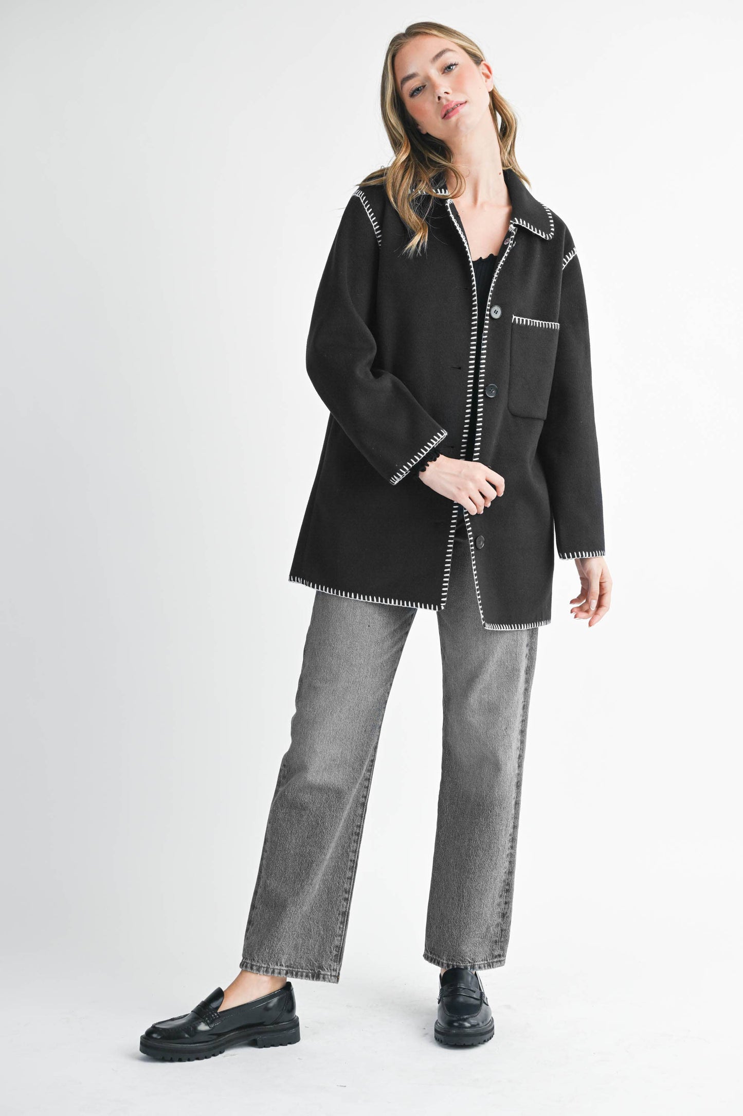 Contrast Stitch Blend Coat