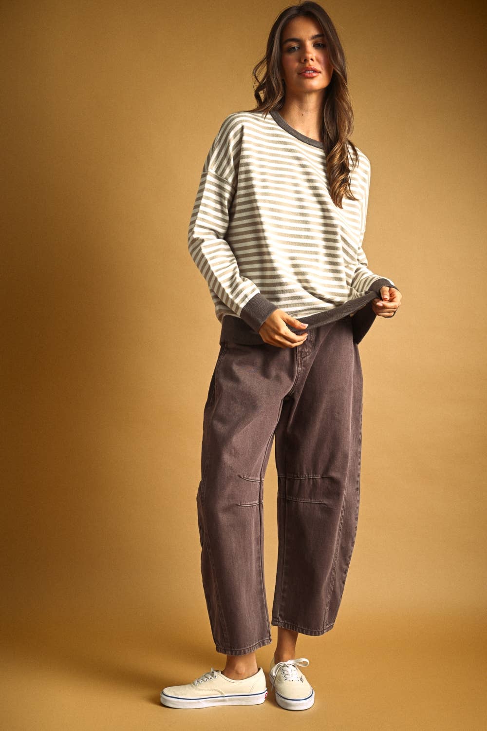 T7568   STRIPED MULTI COLOR CONTRAST KNIT TOP