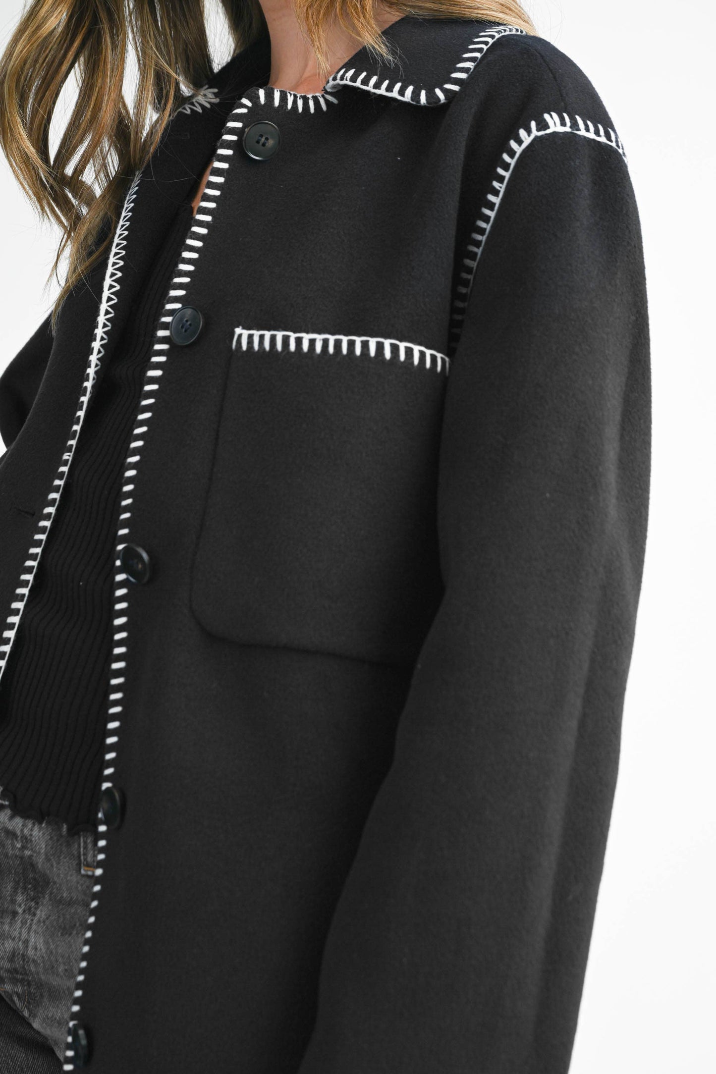Contrast Stitch Blend Coat