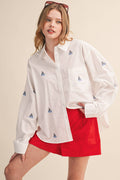 SAILBOAT EMBROIDERY BUTTON DOWN SHIRT MTP4688