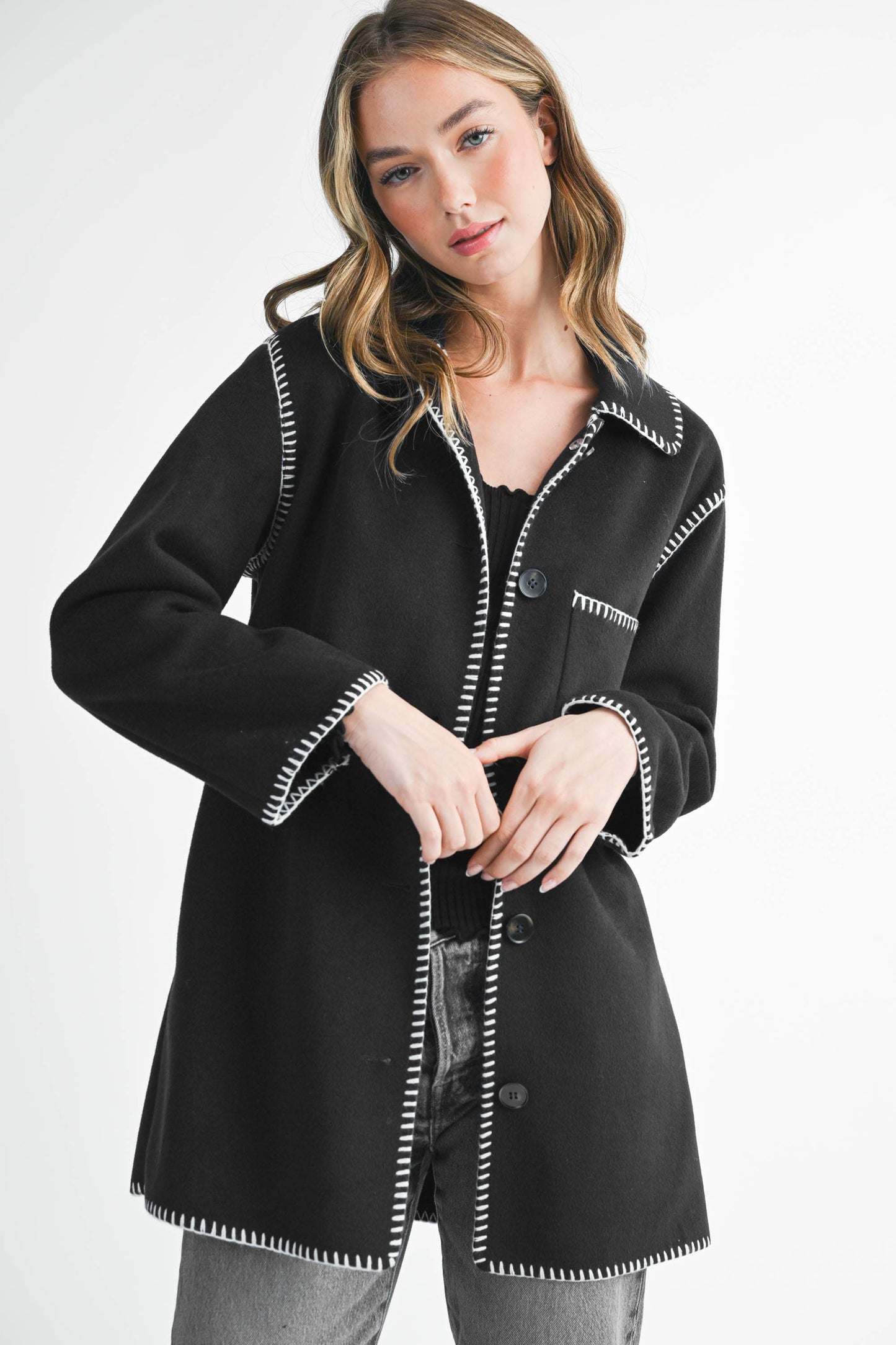 Contrast Stitch Blend Coat