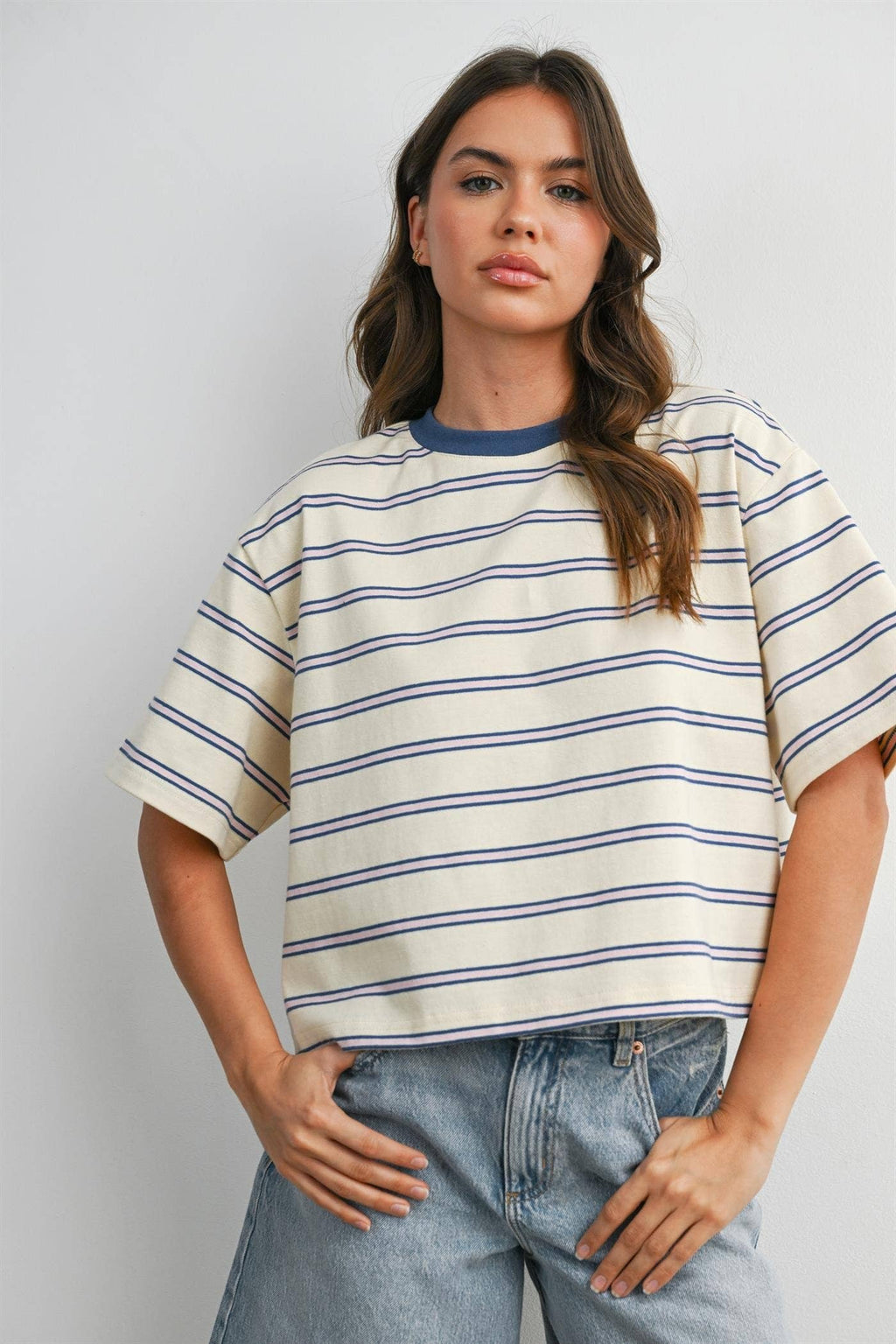 Striped Boxy Cropped T-Shirt - BMT8347