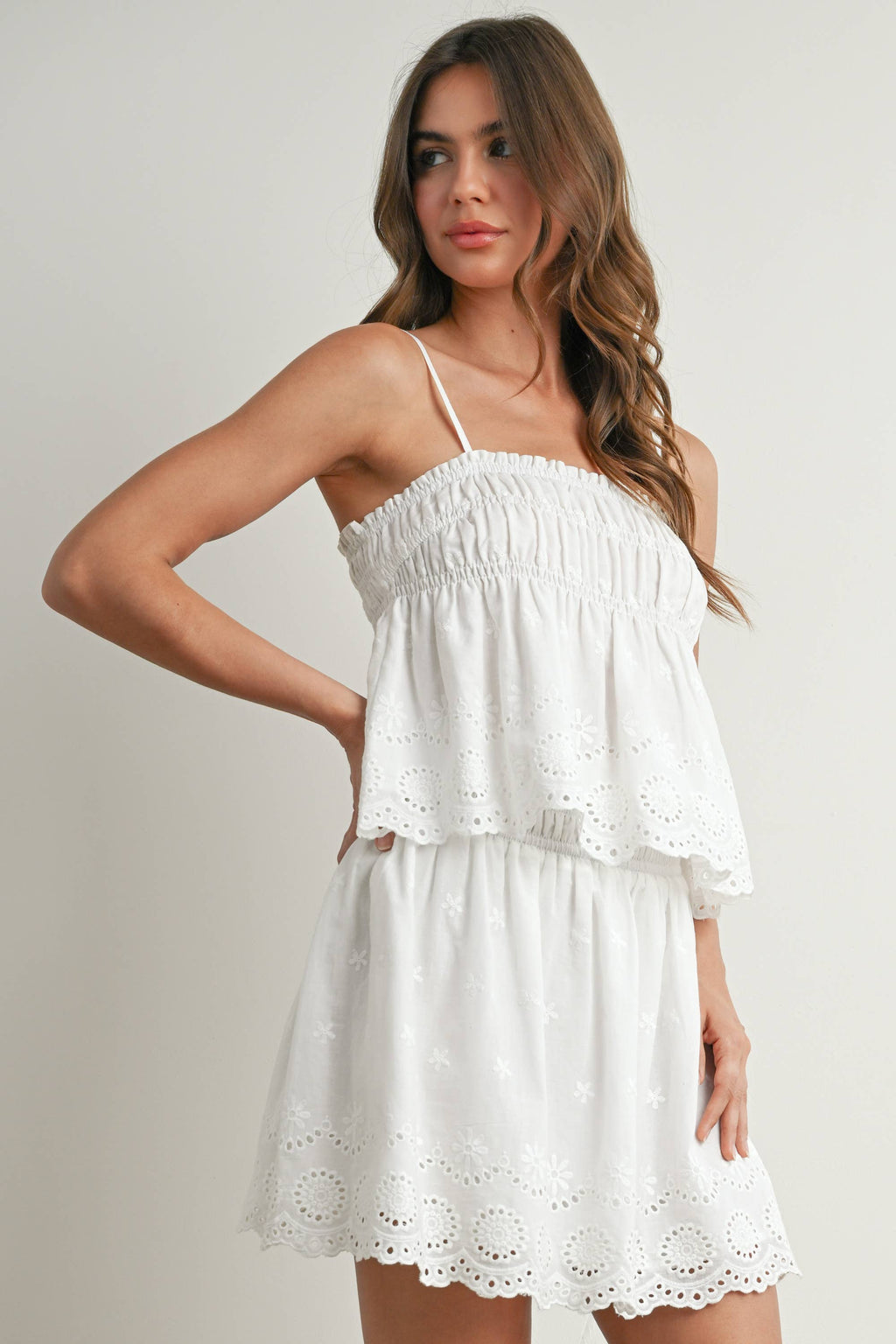 Eyelet Ruffle Smocked Skirt - BMS7764