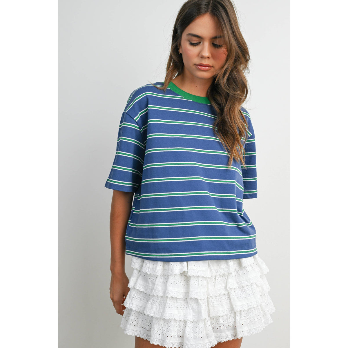 Striped Boxy Cropped T-Shirt - BMT8347