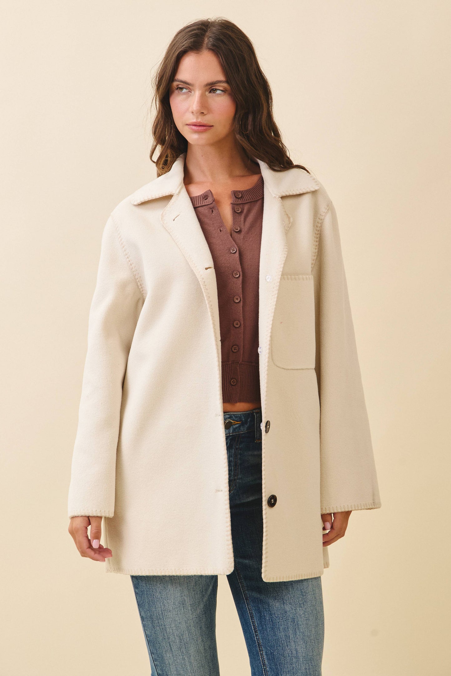 Contrast Stitch Blend Coat