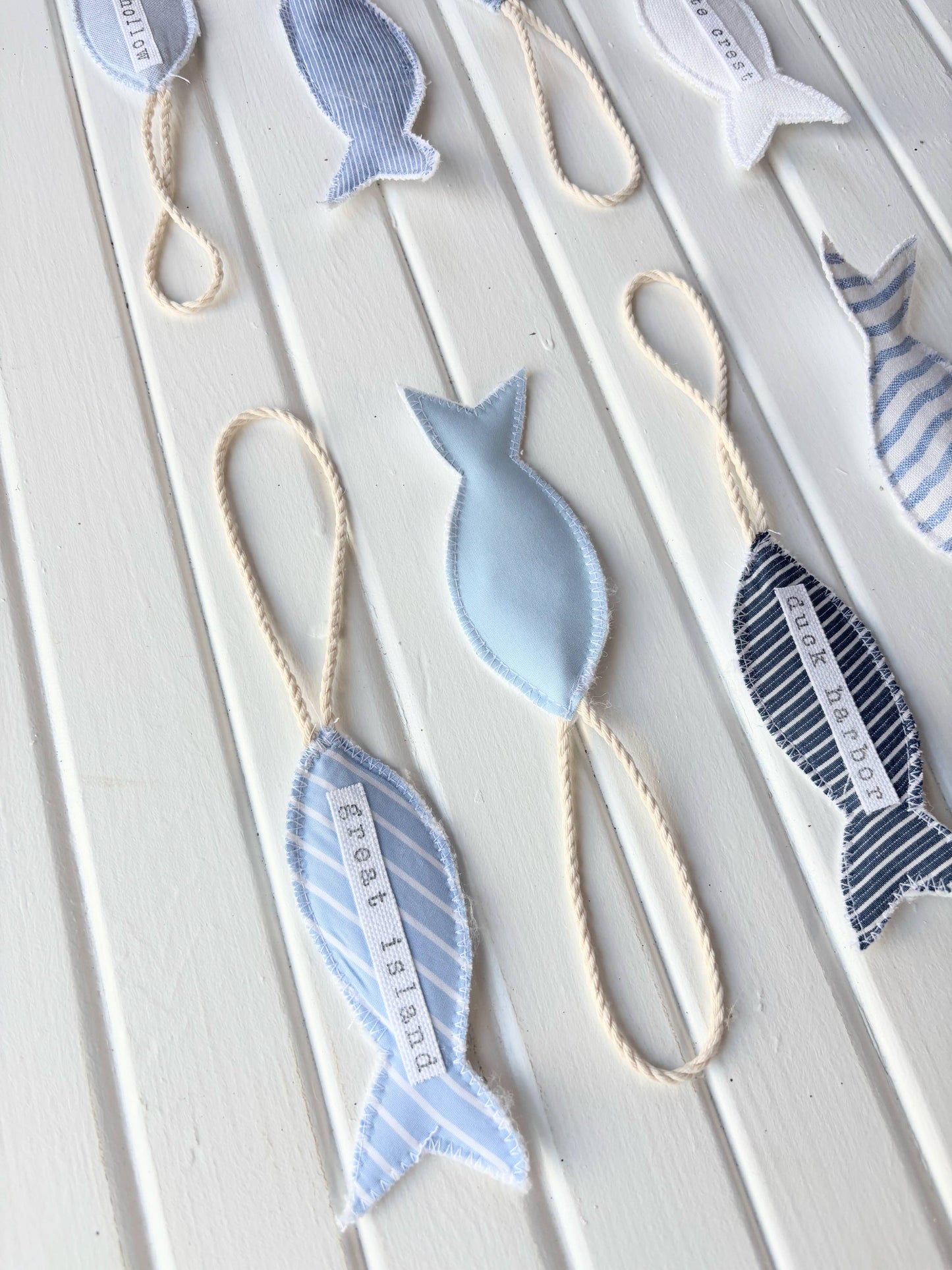 Personalized Upcycled Coastal Fabric Fish Ornament