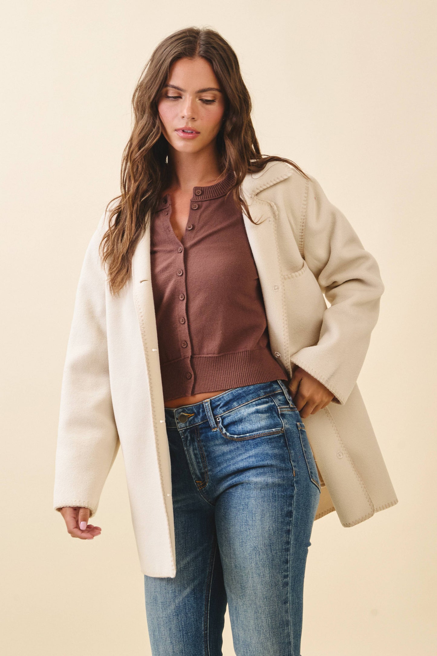 Contrast Stitch Blend Coat