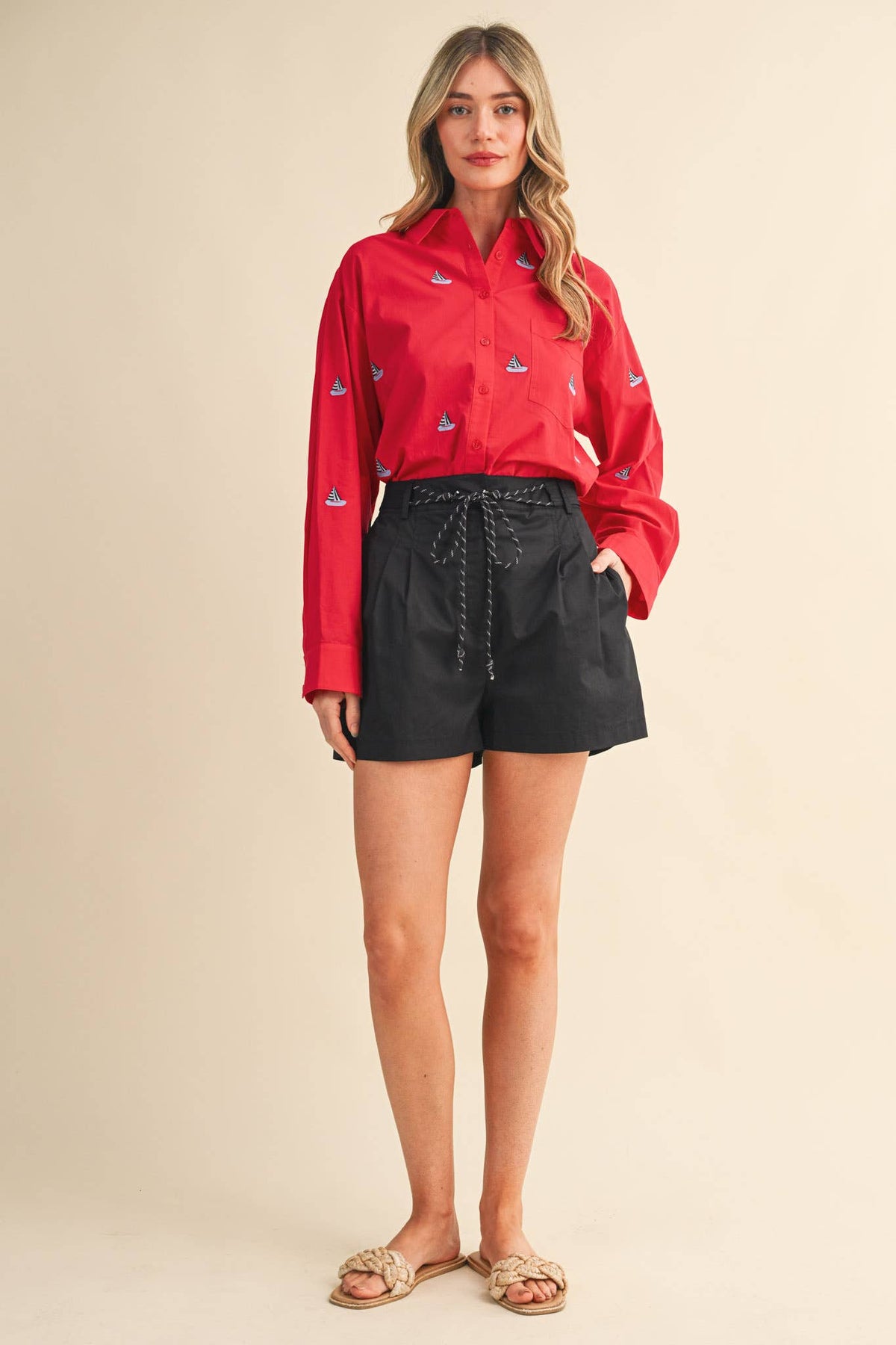 SAILBOAT EMBROIDERY BUTTON DOWN SHIRT MTP4688