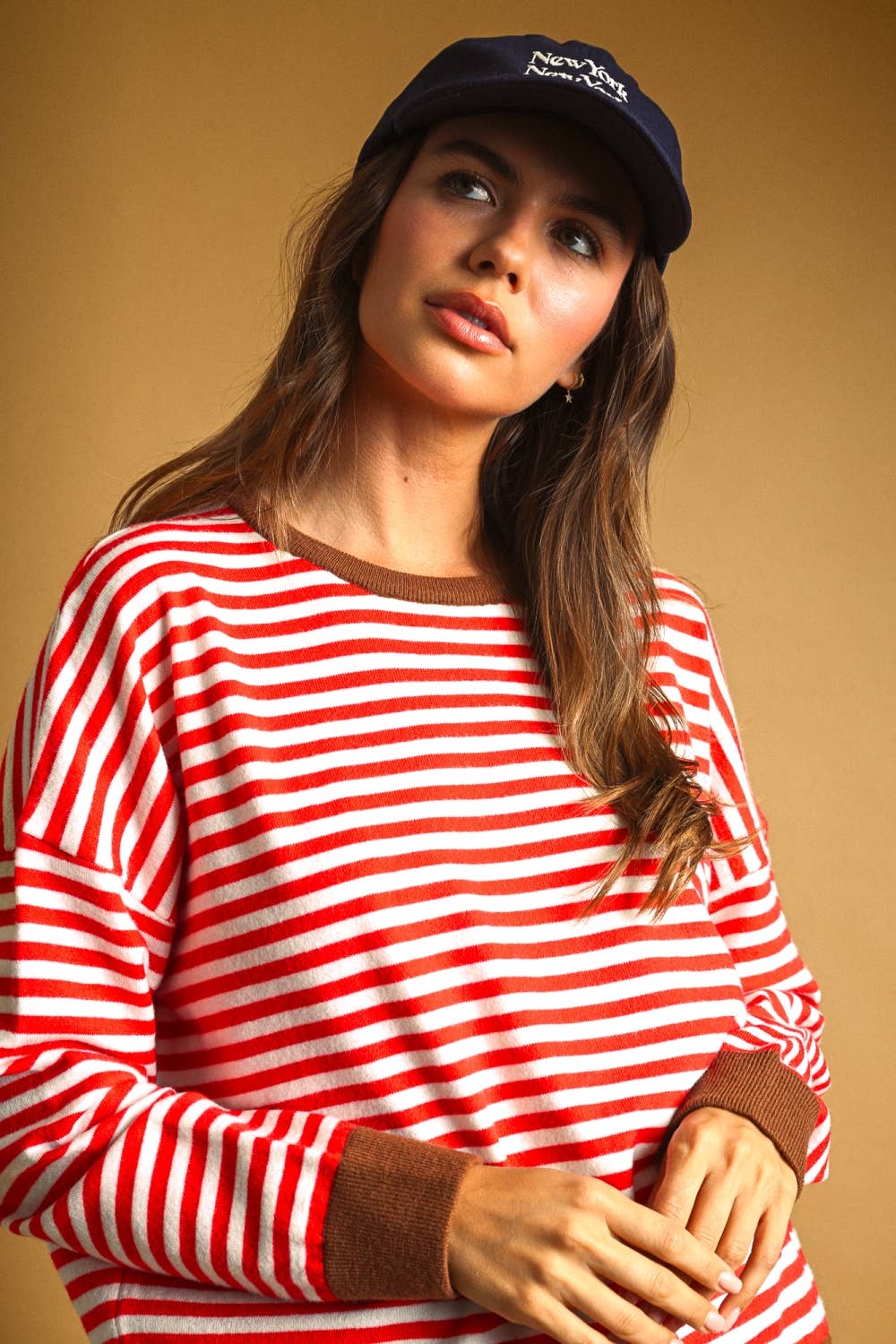 T7568   STRIPED MULTI COLOR CONTRAST KNIT TOP