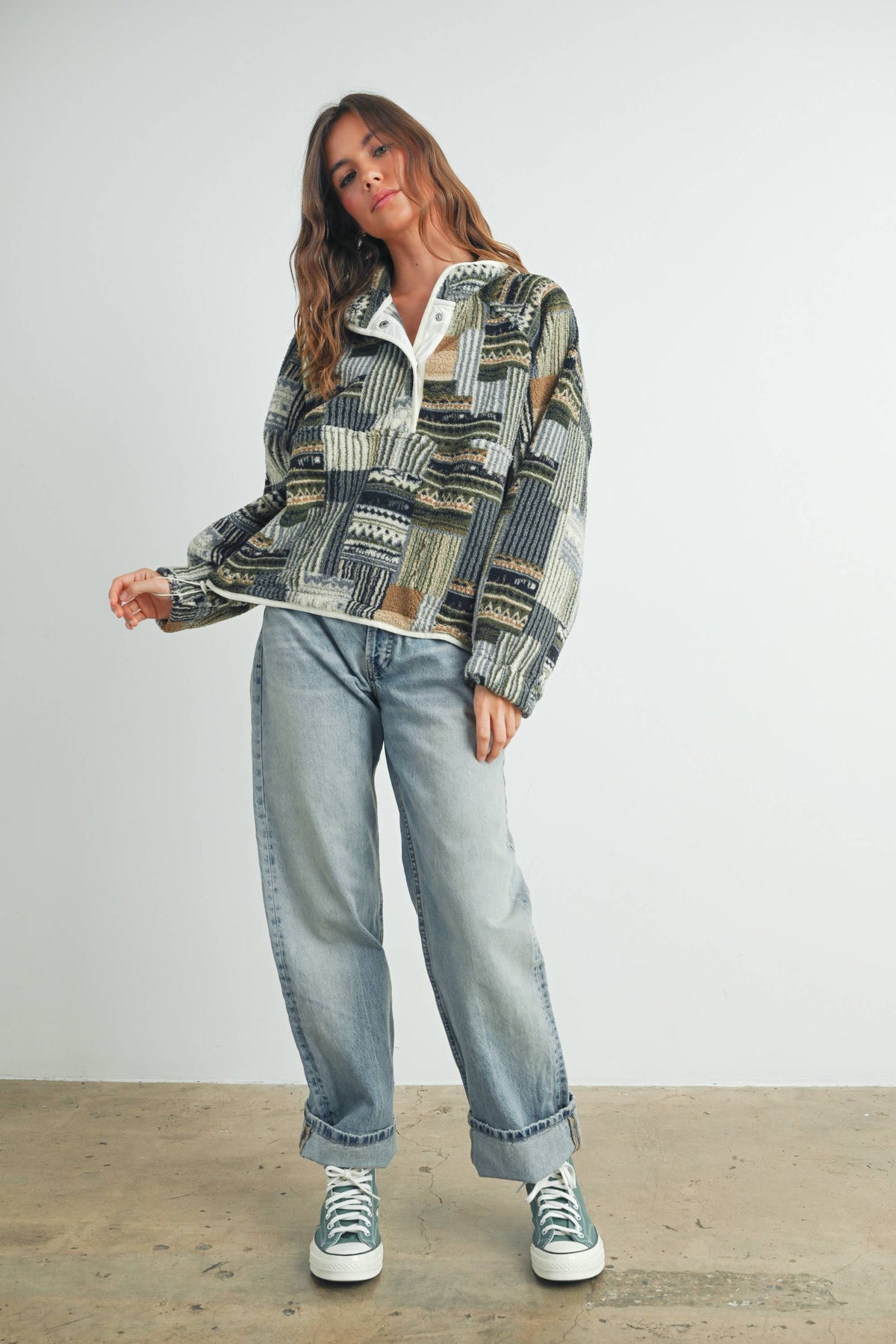Patchwork Print Multicolor Sweatshirt - BMT7495