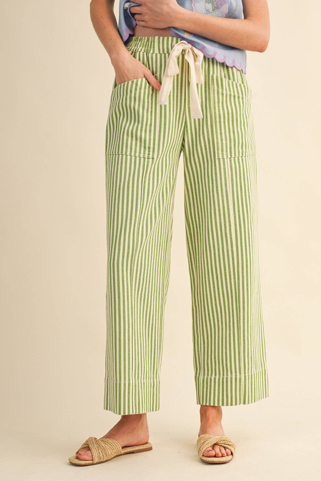 STRIPED WIDE LEG DRAWSTRING PANTS MP5090