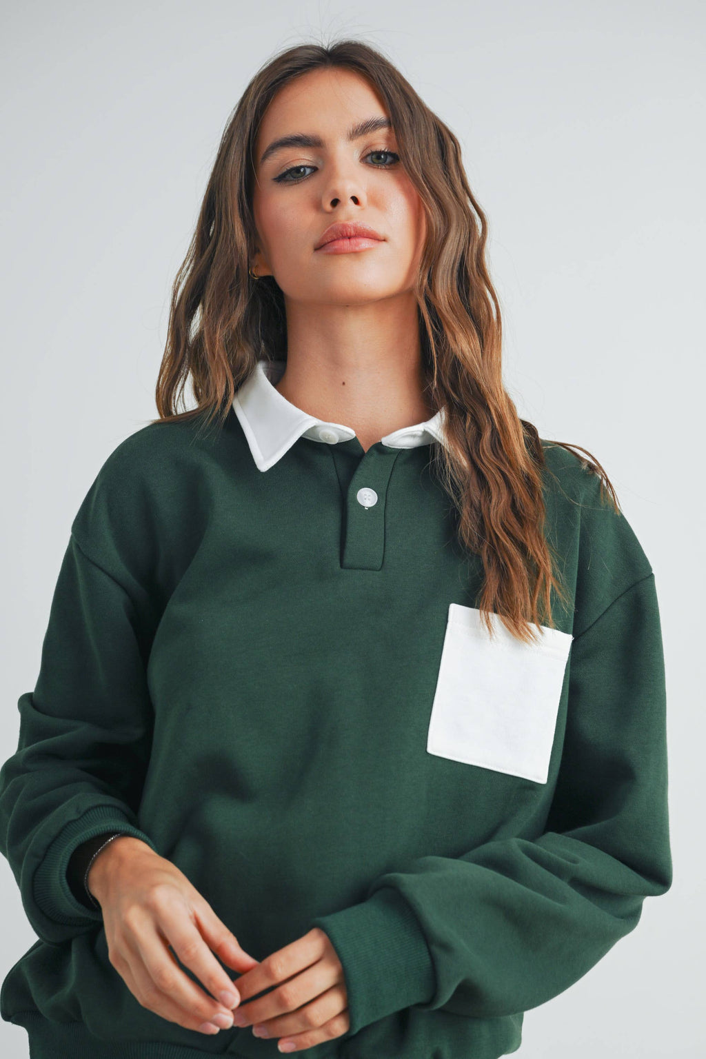 Two-Toned Polo Collar Sweatshirt - BMT7525