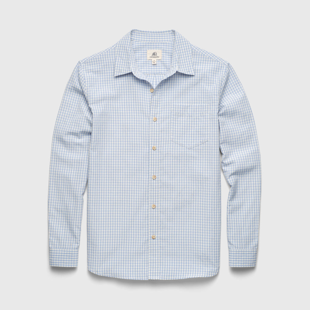 Brian Micro Check Seersucker Shirt - Blue