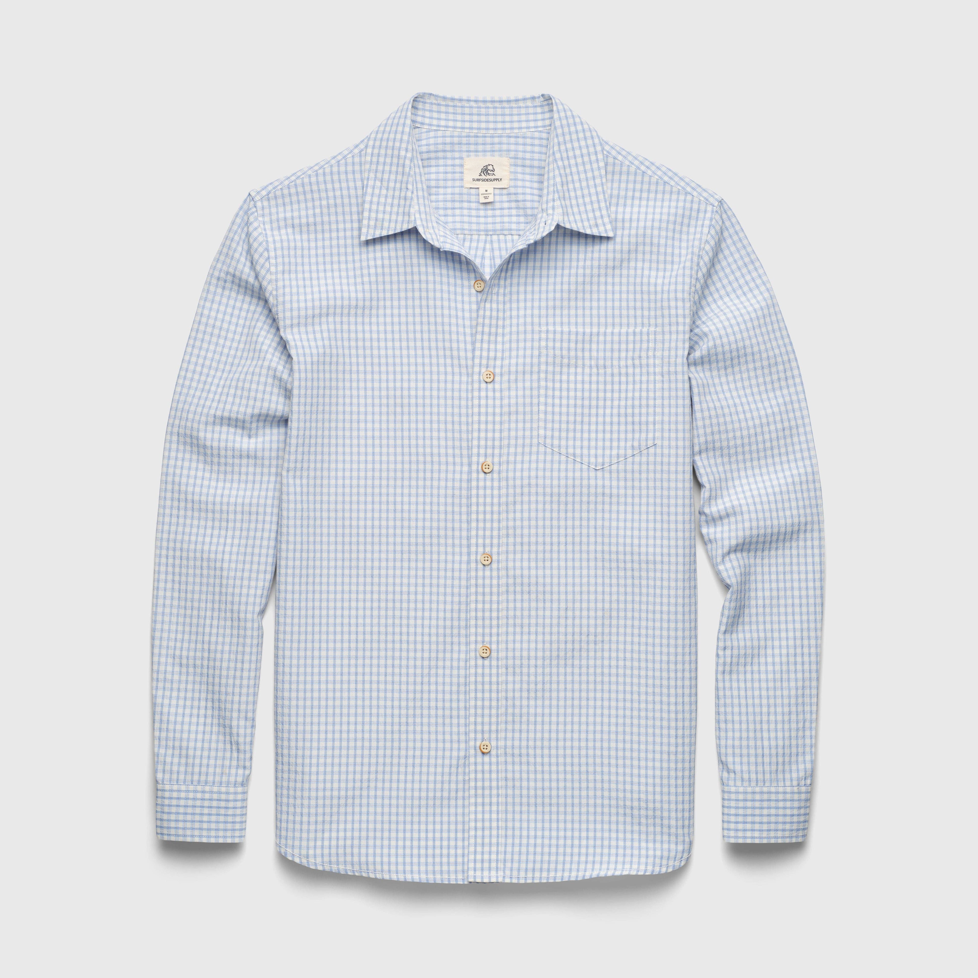 Brian Micro Check Seersucker Shirt - Blue