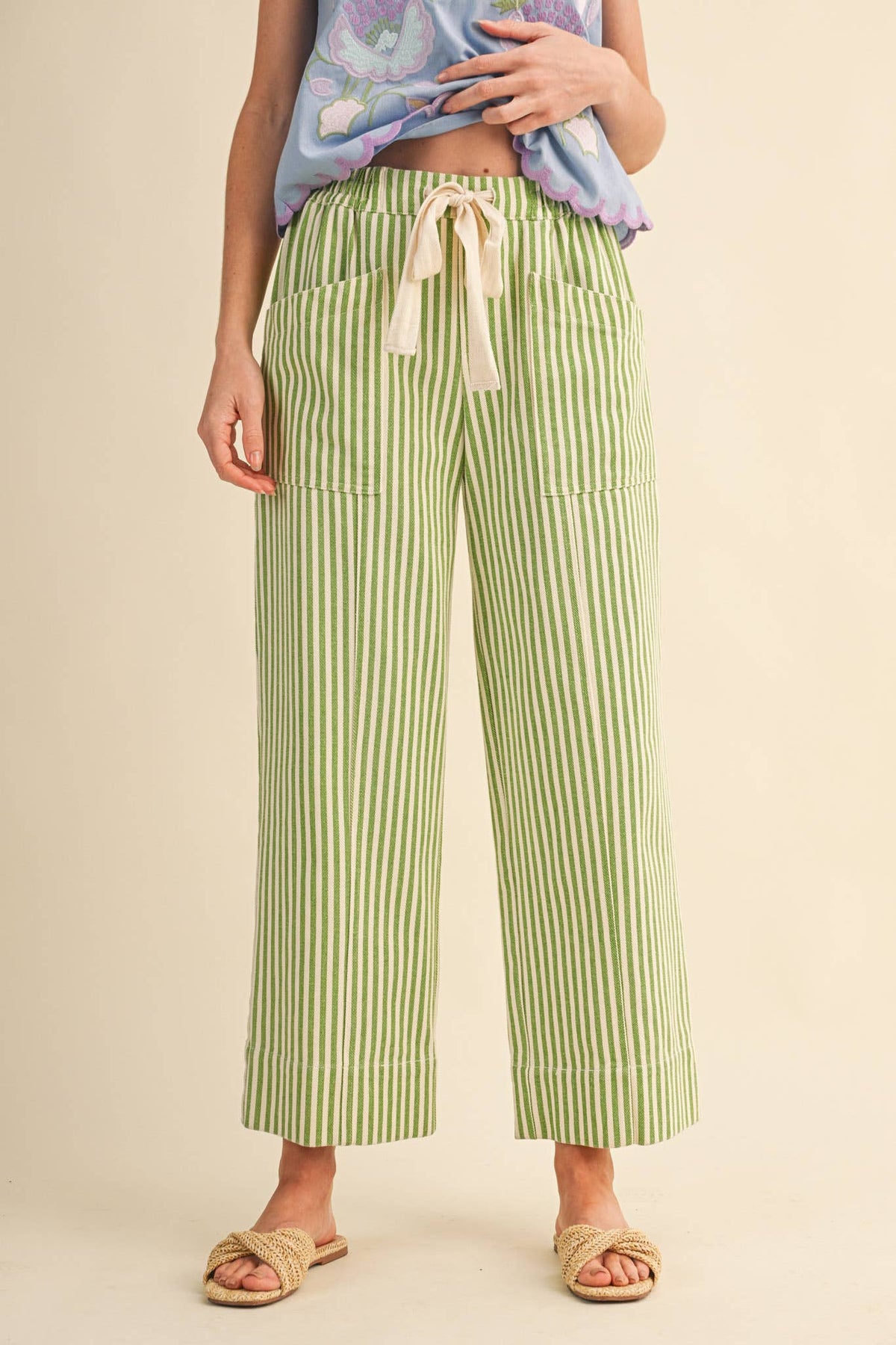 STRIPED WIDE LEG DRAWSTRING PANTS MP5090