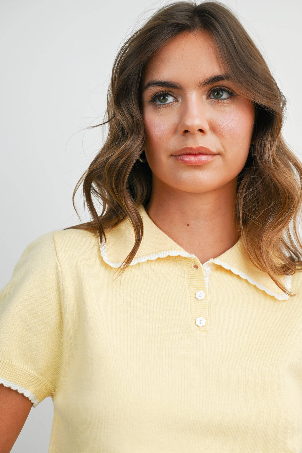 Scalloped Trim Knit Polo Top - BMW8391