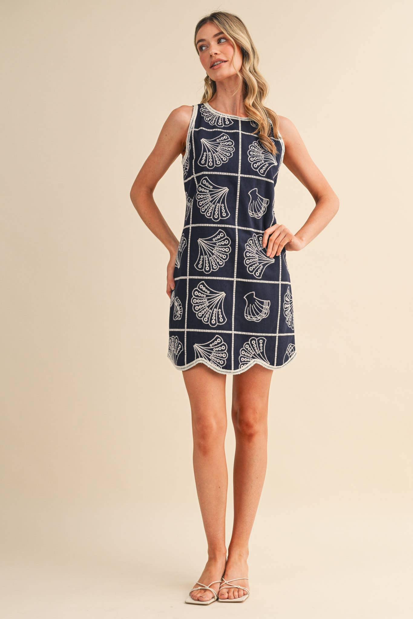 EMBROIDERED SHELLS A LINE MINI DRESS MDR4919