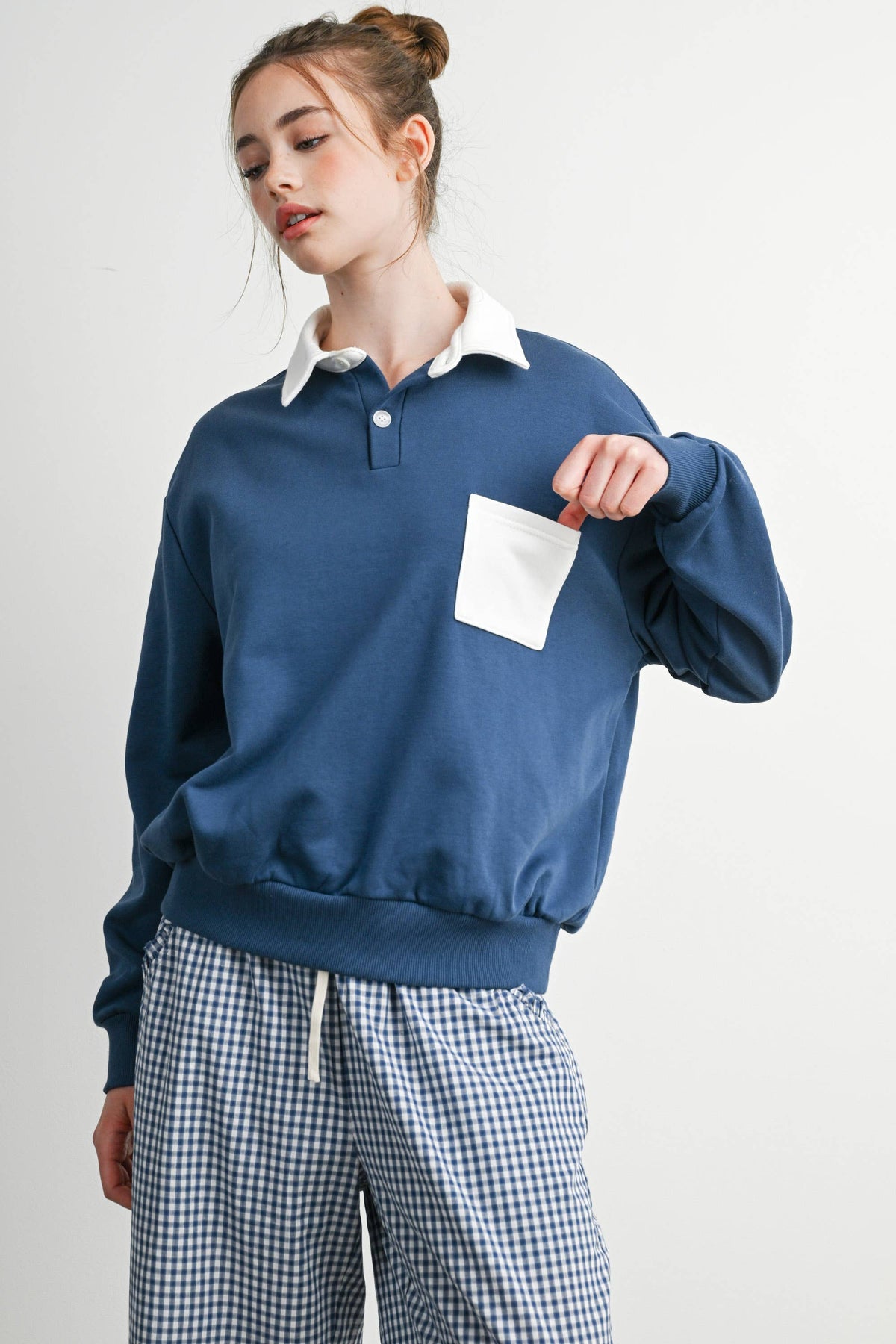 Two-Toned Polo Collar Sweatshirt - BMT7525