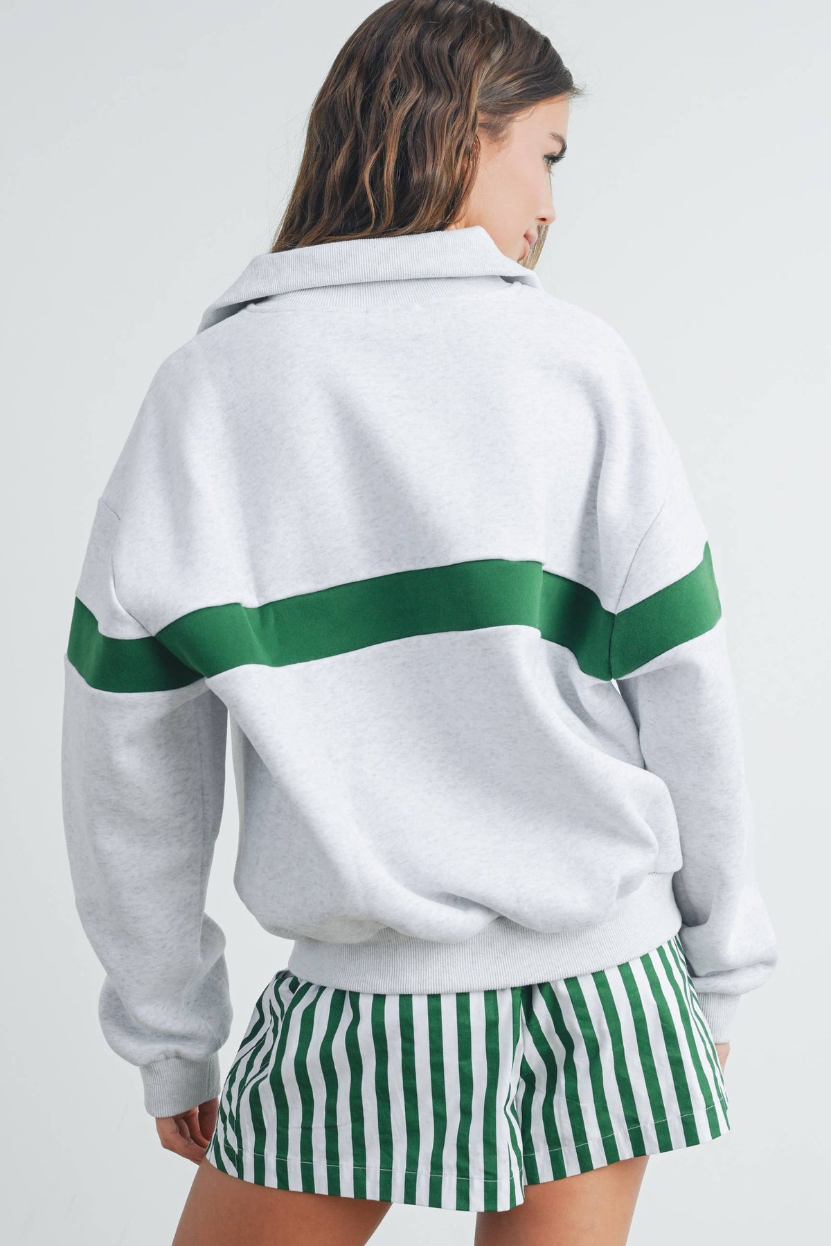 Two-Toned Half Zip Collar Sweatshirt - BMT7535