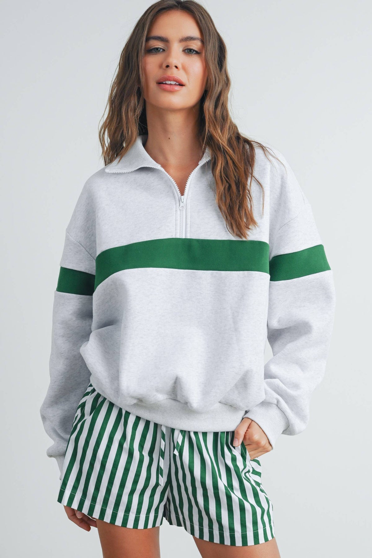 Two-Toned Half Zip Collar Sweatshirt - BMT7535