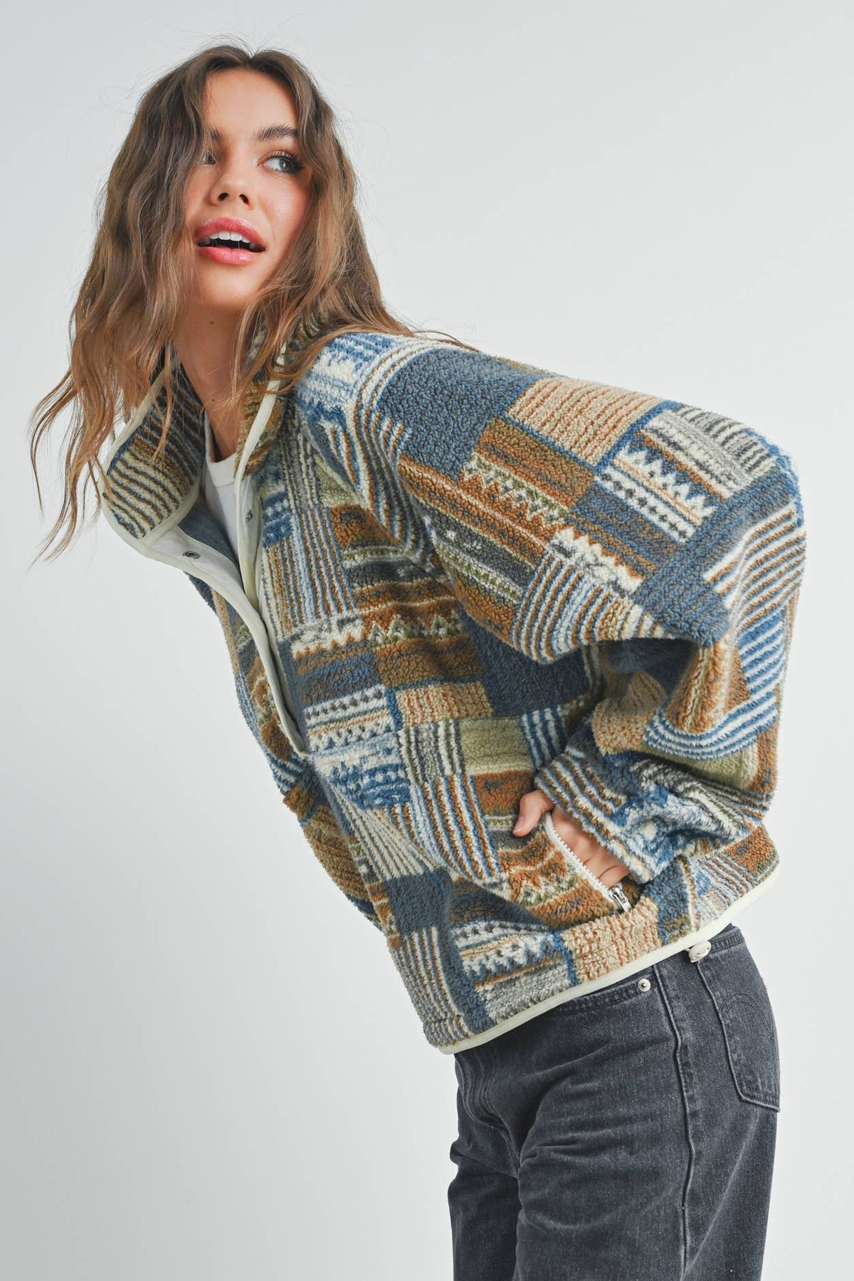 Patchwork Print Multicolor Sweatshirt - BMT7495