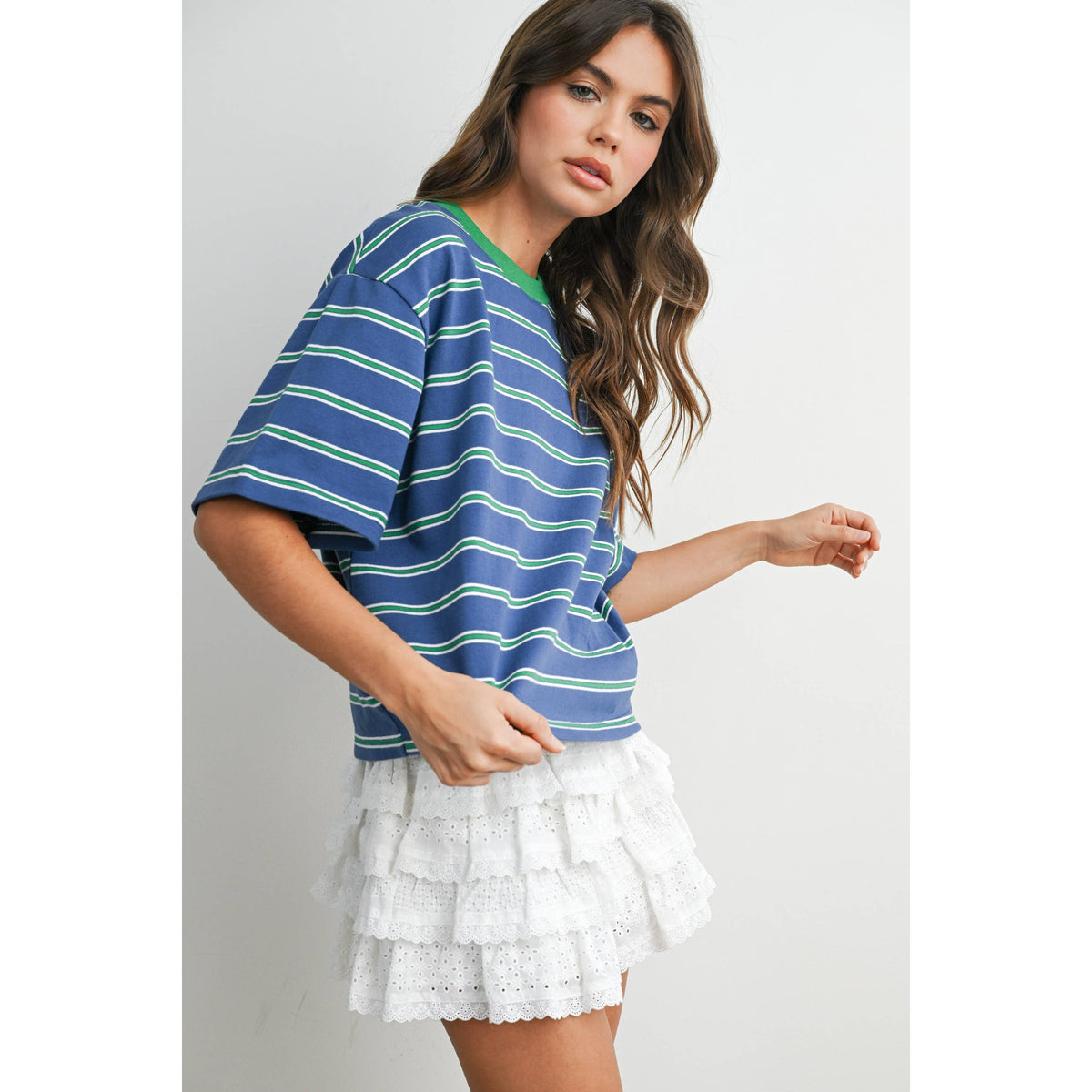 Striped Boxy Cropped T-Shirt - BMT8347