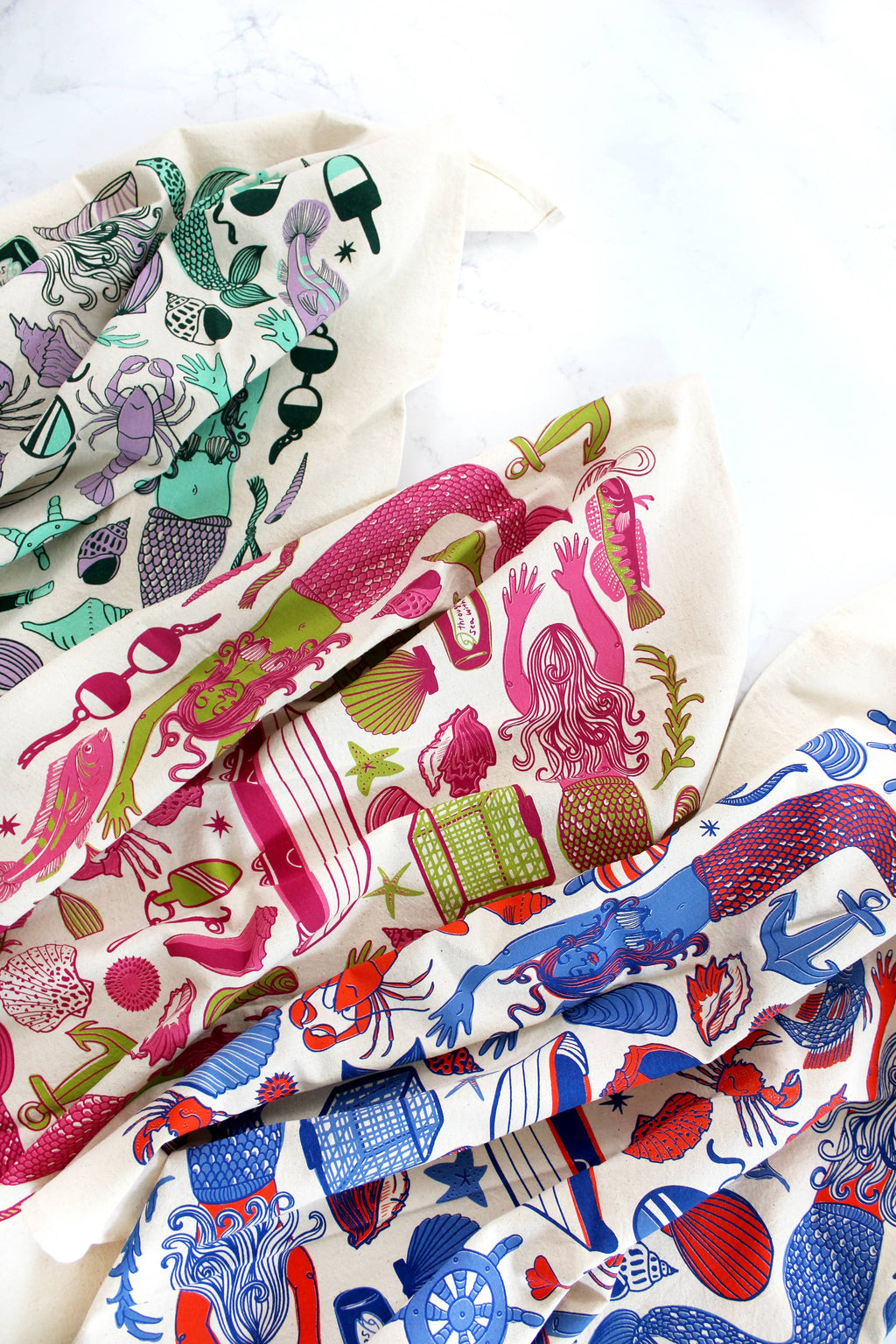 Mermaid Fantasy Screen Printed Tea Towel