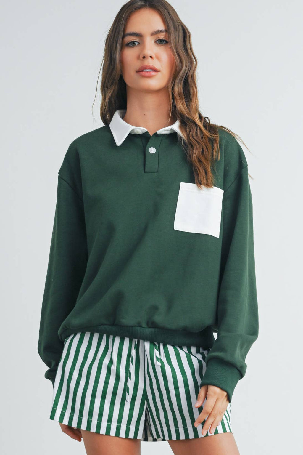Two-Toned Polo Collar Sweatshirt - BMT7525