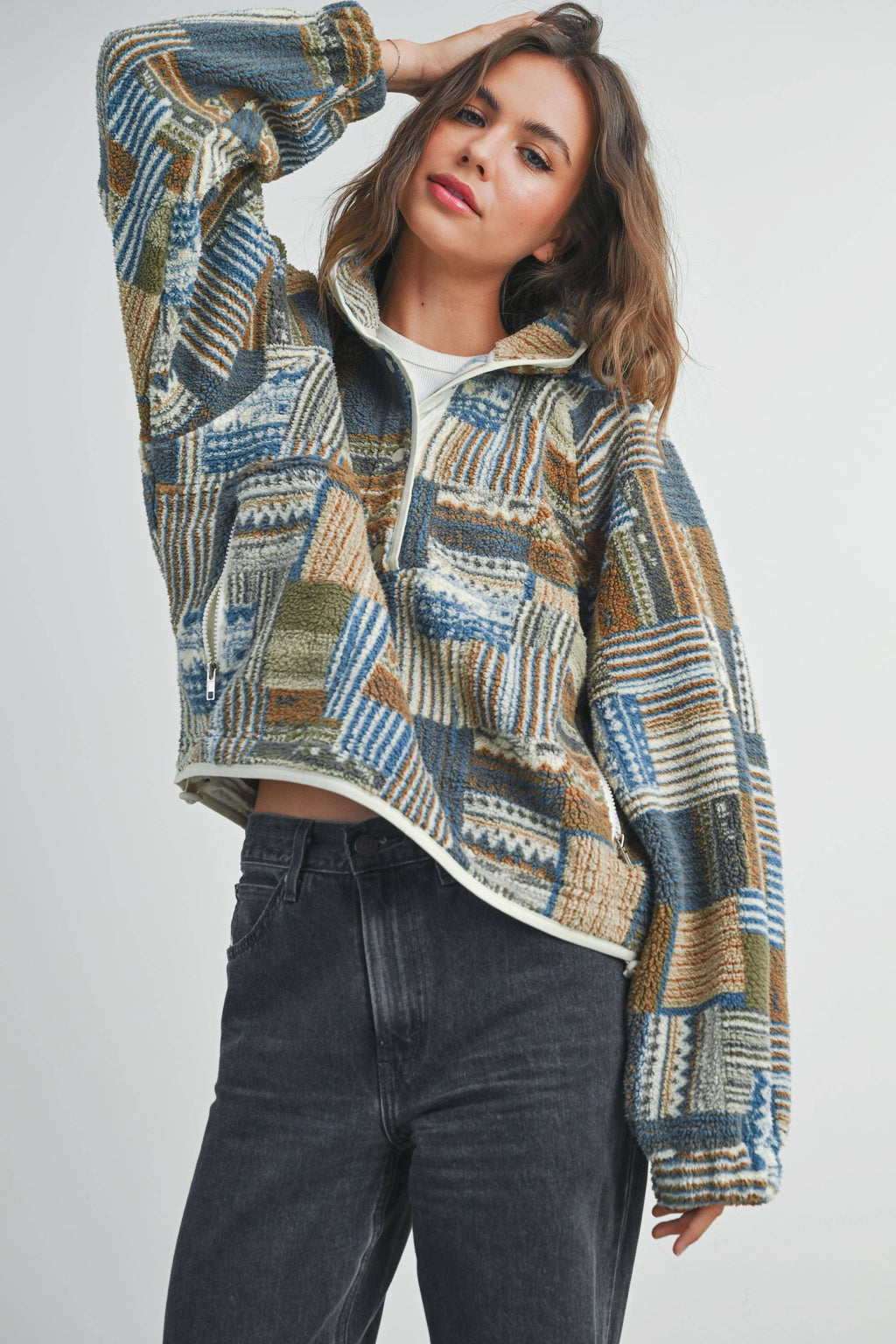 Patchwork Print Multicolor Sweatshirt - BMT7495