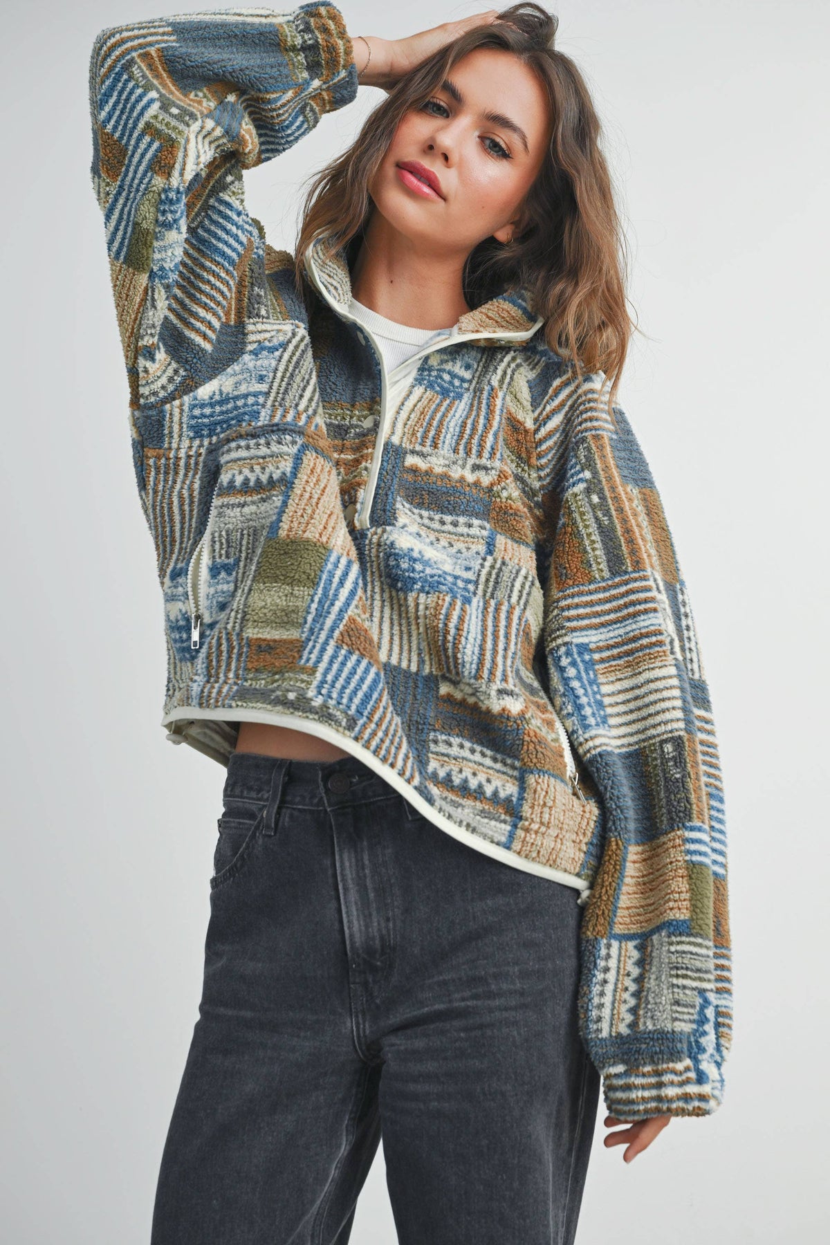 Patchwork Print Multicolor Sweatshirt - BMT7495