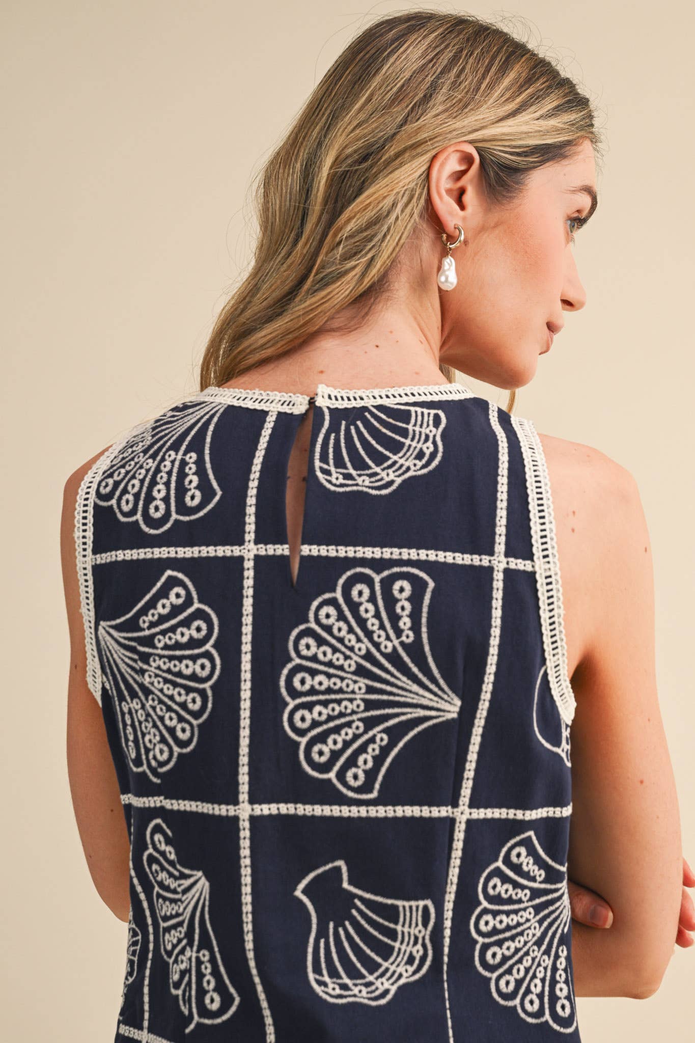 EMBROIDERED SHELLS A LINE MINI DRESS MDR4919