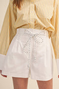 ROPE TRIM BELT PLEATED SHORTS MP4654