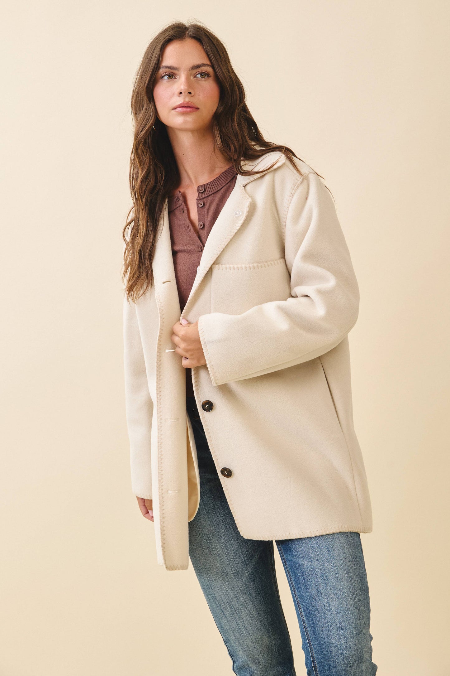 Contrast Stitch Blend Coat