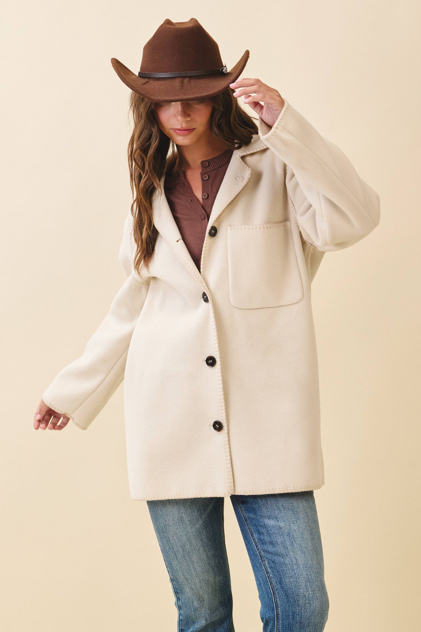 Contrast Stitch Blend Coat