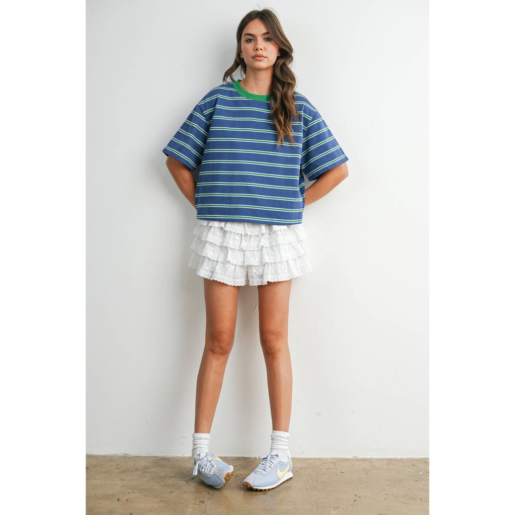 Striped Boxy Cropped T-Shirt - BMT8347