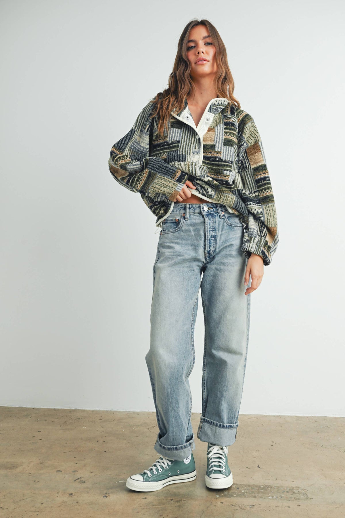 Patchwork Print Multicolor Sweatshirt - BMT7495