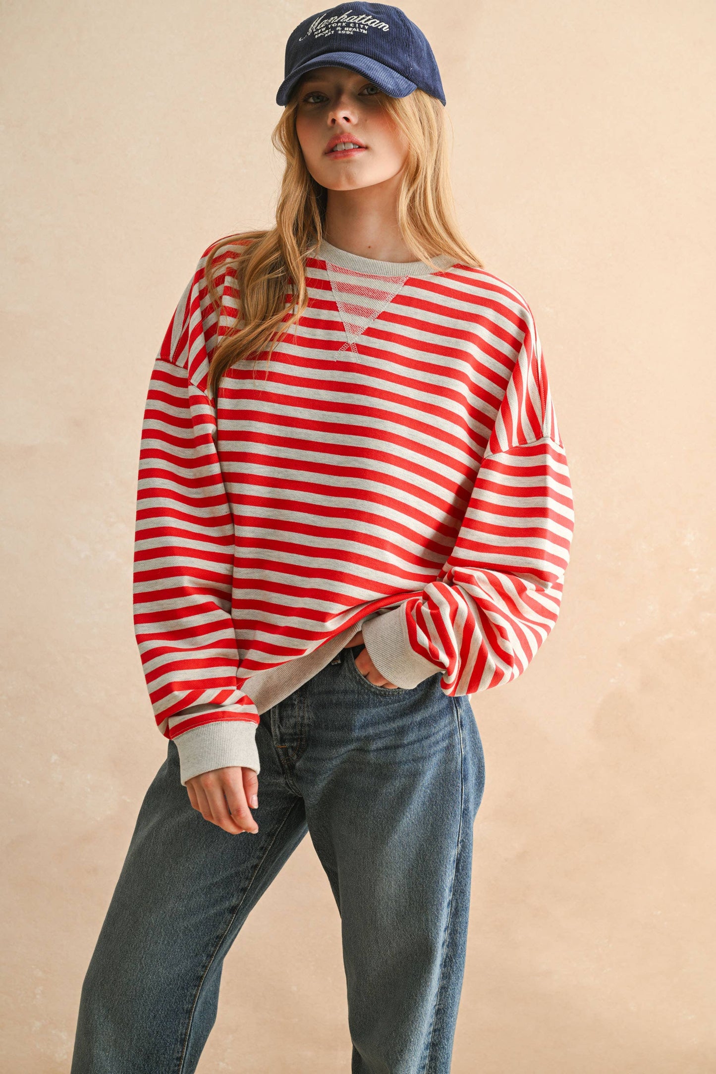 T4247   STRIPED KNITTED LONG SLEEVE PULLOVER