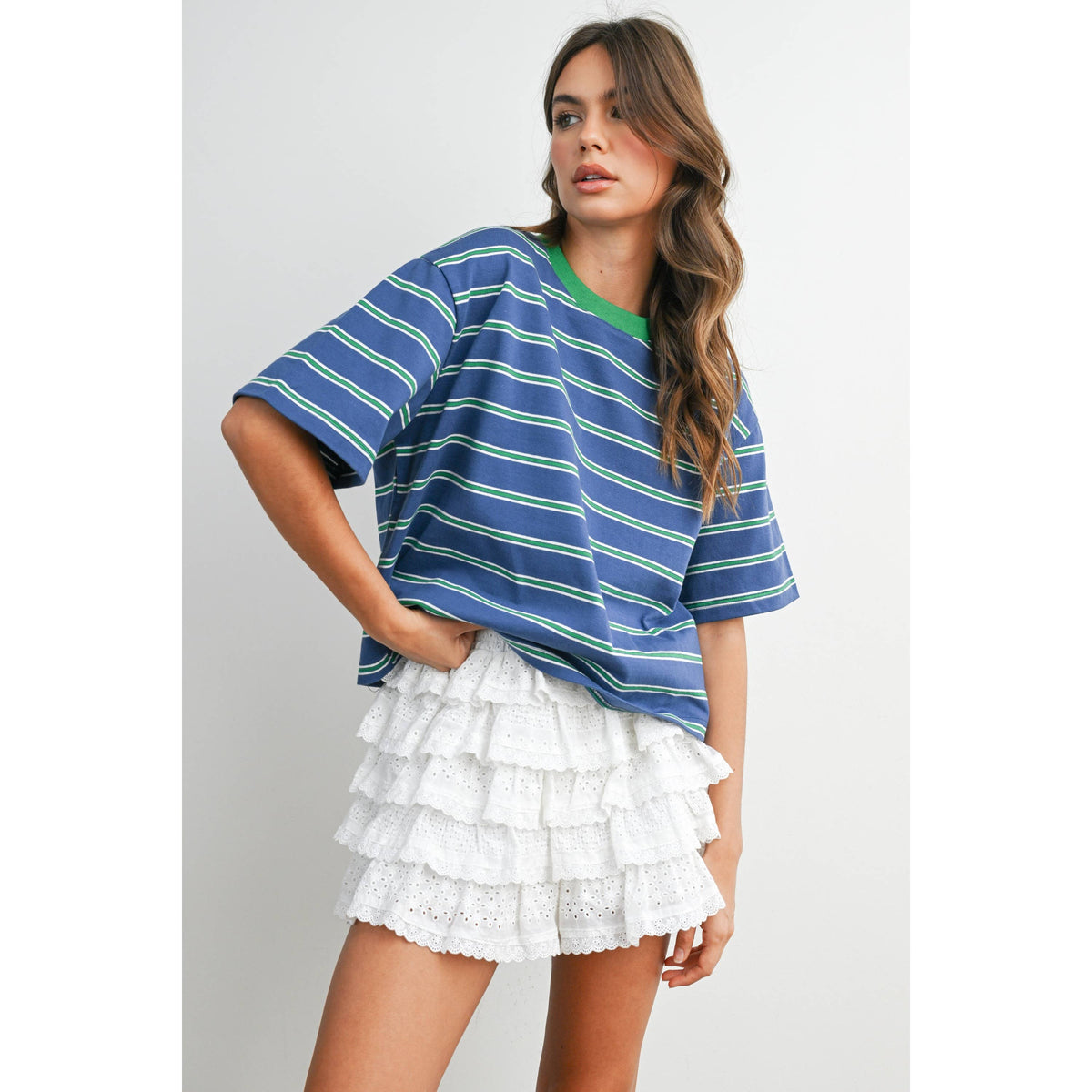 Striped Boxy Cropped T-Shirt - BMT8347